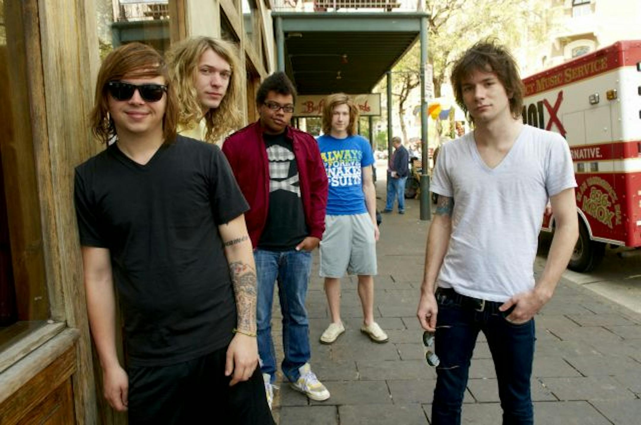 Minneapolis band Sing It Loud poses on the streets of Austin, Texas during the South By Southwest music festival on March 19, 2008.