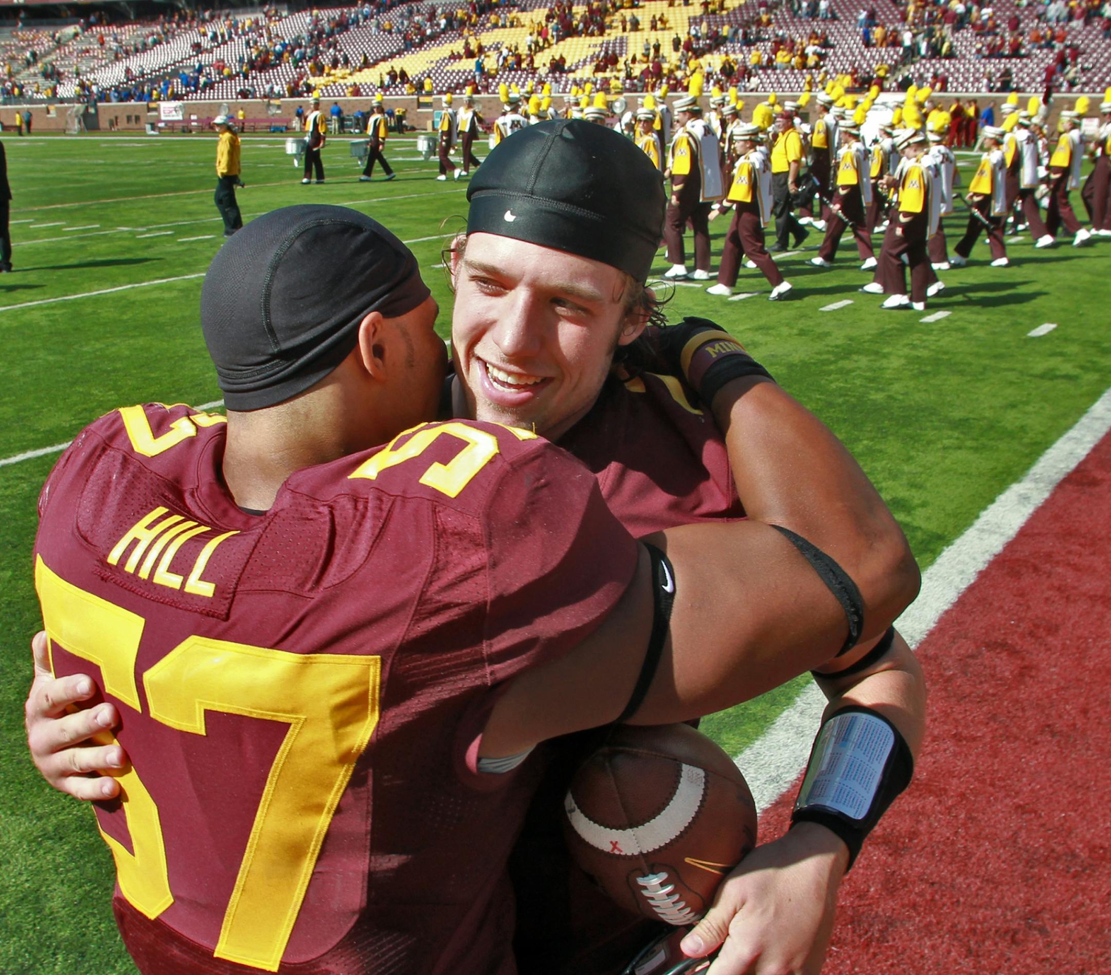 Aaron Hill and Mitch Leidner congratulated one another at the end of the game.