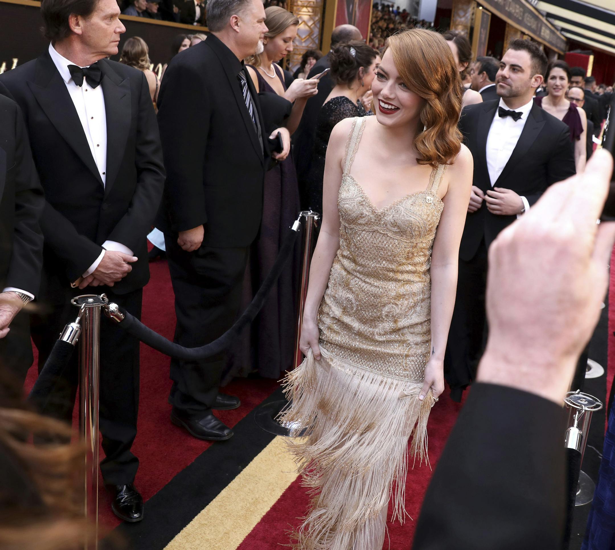 Emma Stone arrives at the Oscars on Sunday, Feb. 26, 2017, at the Dolby Theatre in Los Angeles. (Photo by Matt Sayles/Invision/AP)