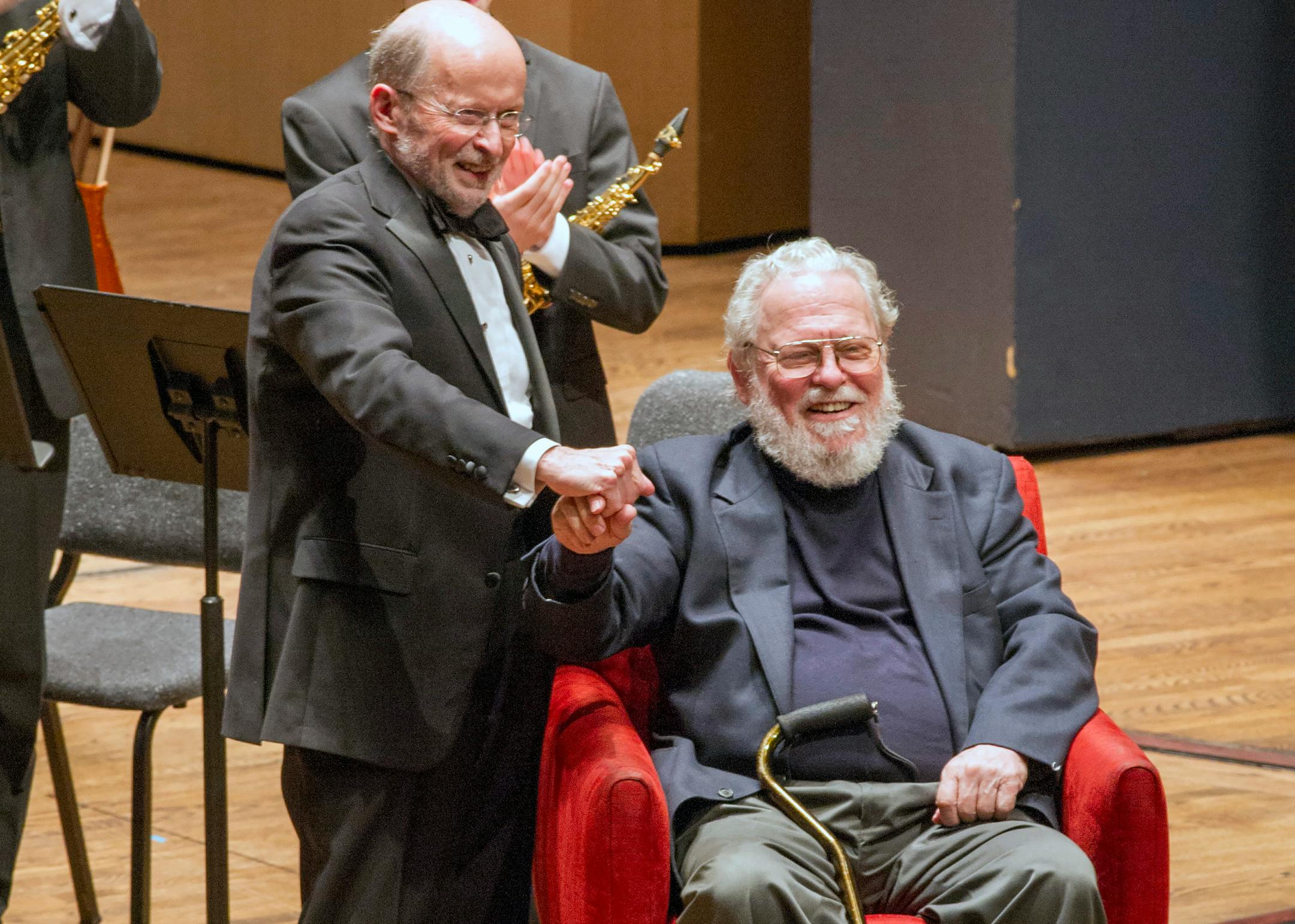 Shown are, from left, Philip Brunelle of VocalEssence and composer Peter Schickele. Photo by Mike Krivit.