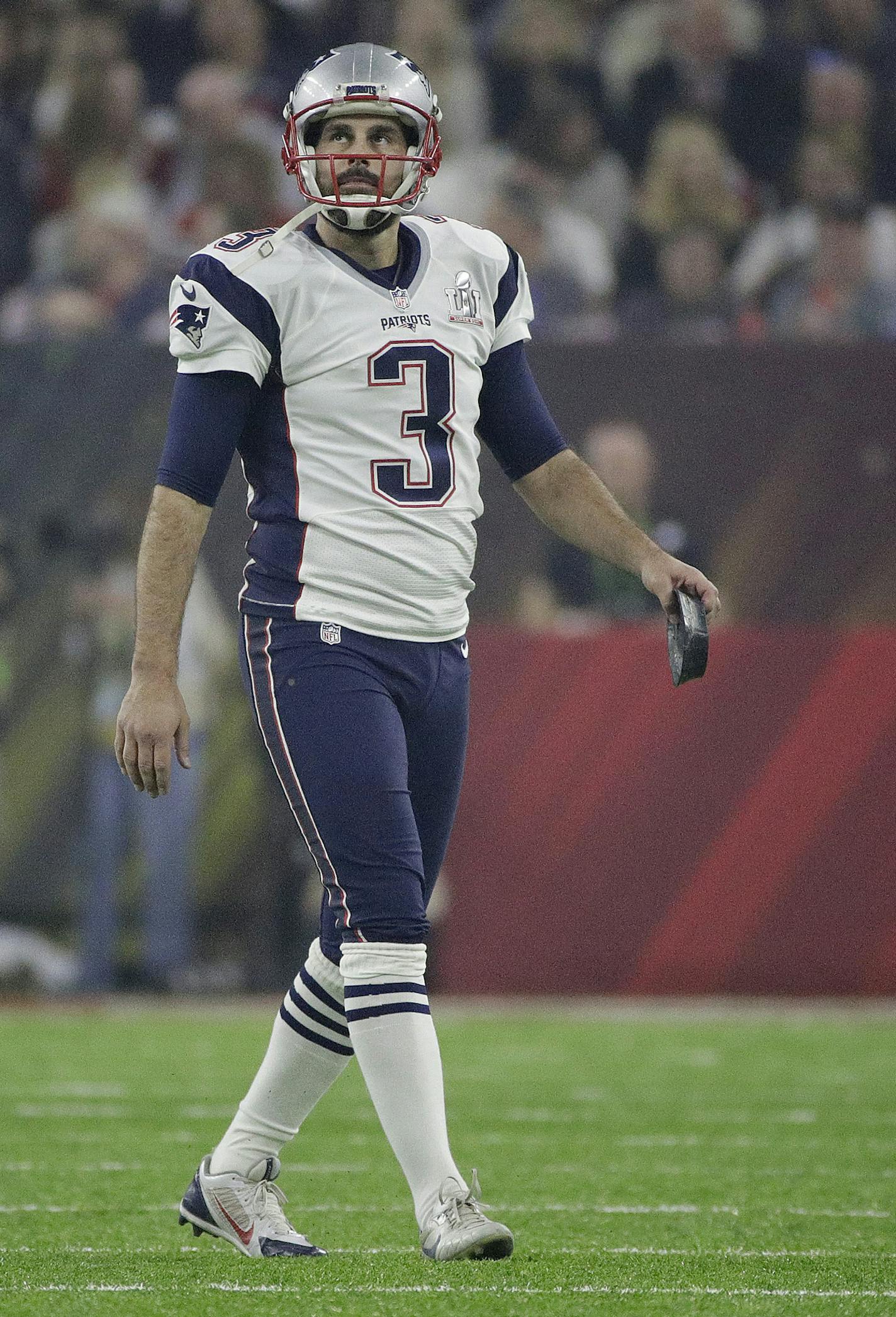 New England Patriots' Stephen Gostkowski reacts during the second half of the NFL Super Bowl 51 football game against the Atlanta Falcons Sunday, Feb. 5, 2017, in Houston. (AP Photo/Jae C. Hong) ORG XMIT: NFL