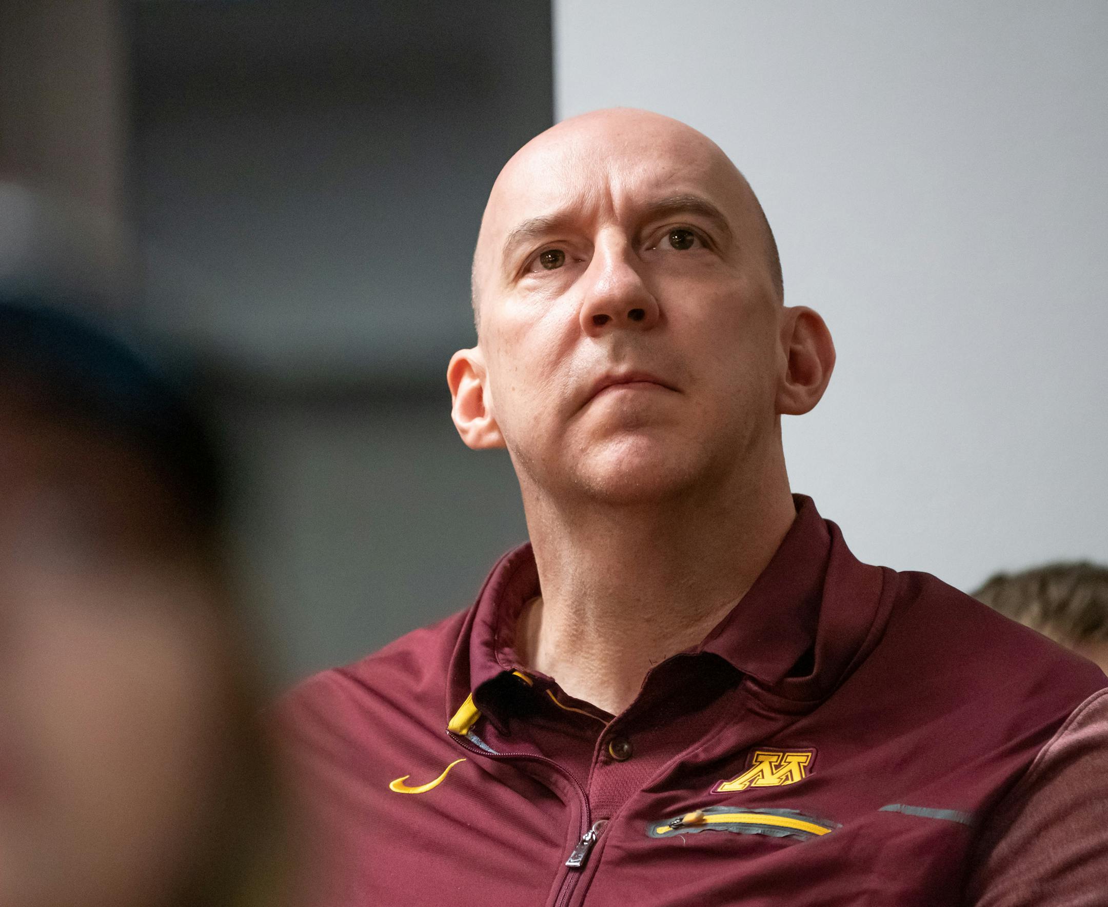 Head coach Hugh McCutcheon watched the selection show on ESPN. ] GLEN STUBBE ï glen.stubbe@startribune.com Sunday, November 25, 2018 The Gophers volleyball team watched the Selection Show on television together.