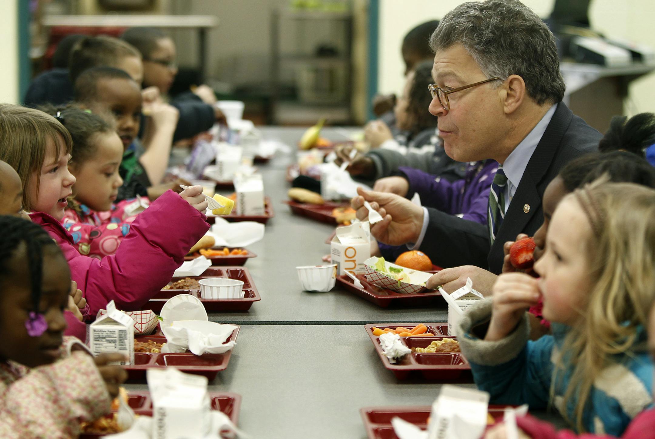 U.S. Sen. Al Franken (D-Minn.) ate lunch with Meadow Lake Elementary School students, Monday, March 17, 2014 in New Hope, MN. ] (ELIZABETH FLORES/STAR TRIBUNE) ELIZABETH FLORES • eflores@startribune.com