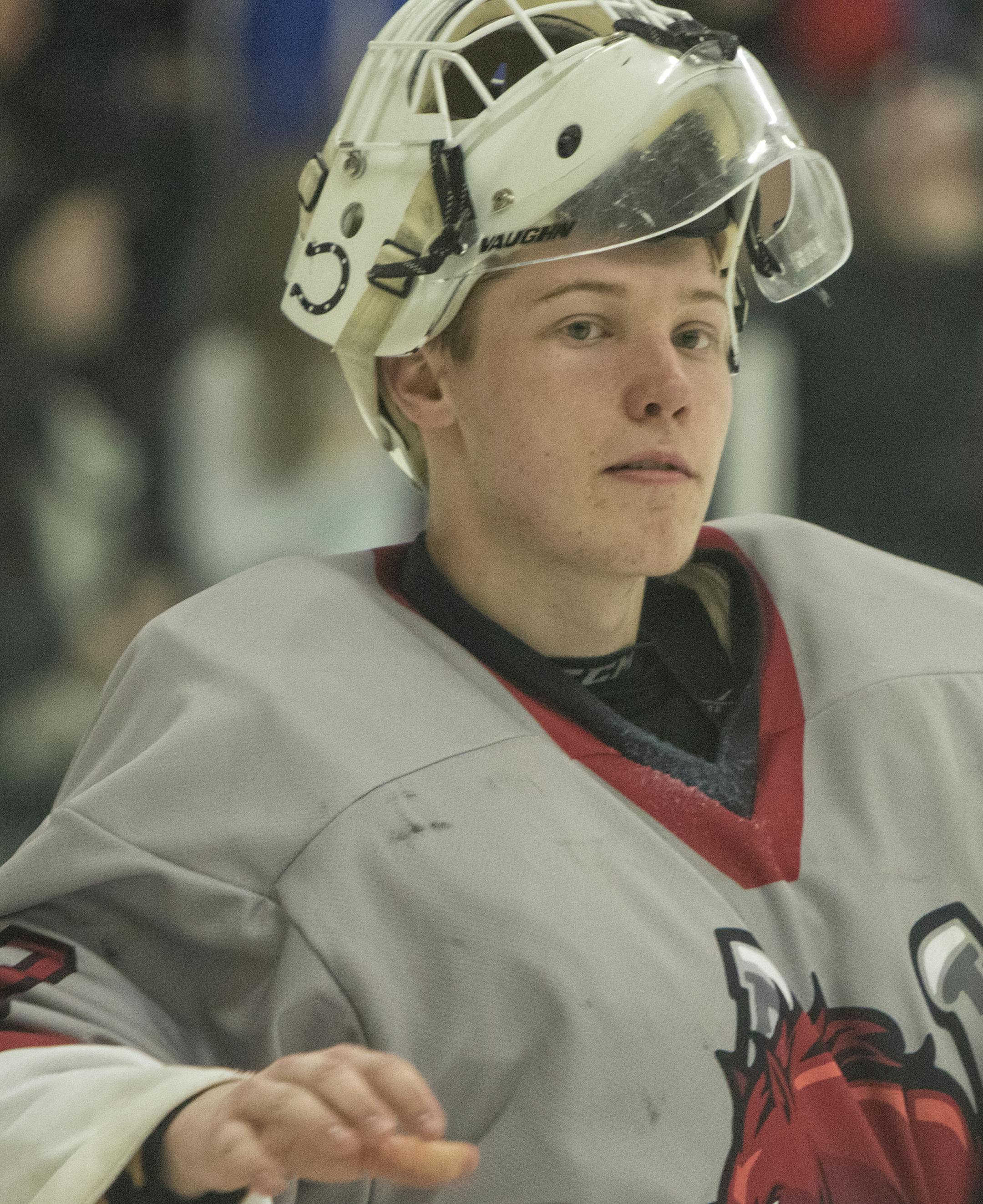 Stillwater goaltender Josh Benson (30) shut out the Hill-Murray offense, leading the team to a 1-0 overtime win in the 2016 MSHSL Boys Class 2A Section 4 finals on Feb. 26 at Aldrich Arena in Maplewood, Minn. ] Special to Star Tribune MATT BLEWETT ï matt@mattebphoto.com - February 26, 2016, Woodbury, MN, Stillwater Ponies, Hill-Murray Pioneers, MSHSL Boys' Hockey, 686874 PREP022716