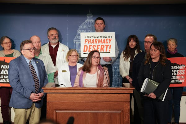 Lawmakers, pharmacy owners and patients came to the Capitol to support bills that would maintain patient access to pharmacy care. Here, Rep. Kristin B