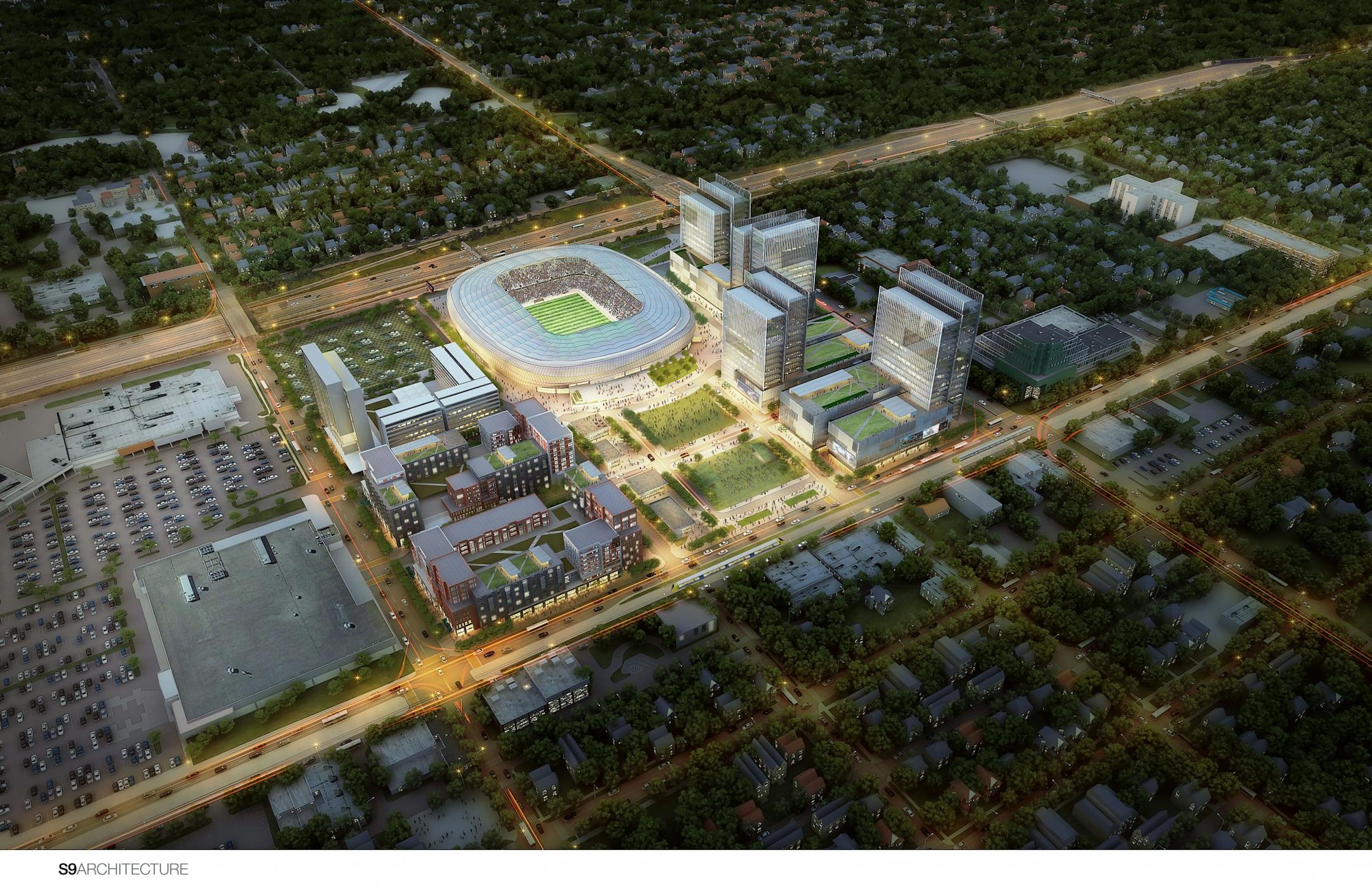 Hotels, offices, residential complexes and retail shops are possible for the land around the new Allianz Field. Courtesy S9 Architecture