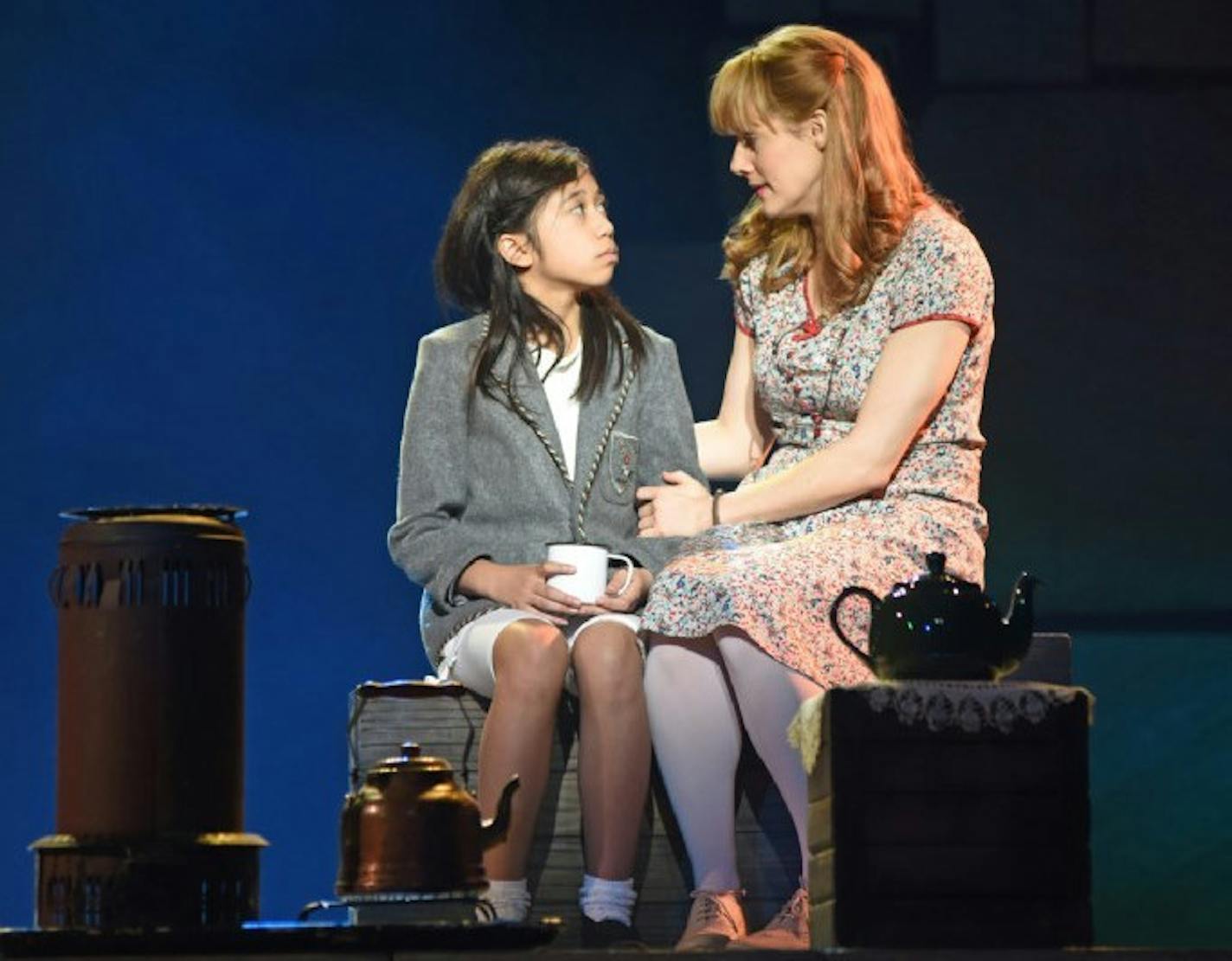 Gabby Gutierrez as Matilda and Jennifer Bowles as Miss Honey in &#x201c;Matilda: The Musical.&#x201d;