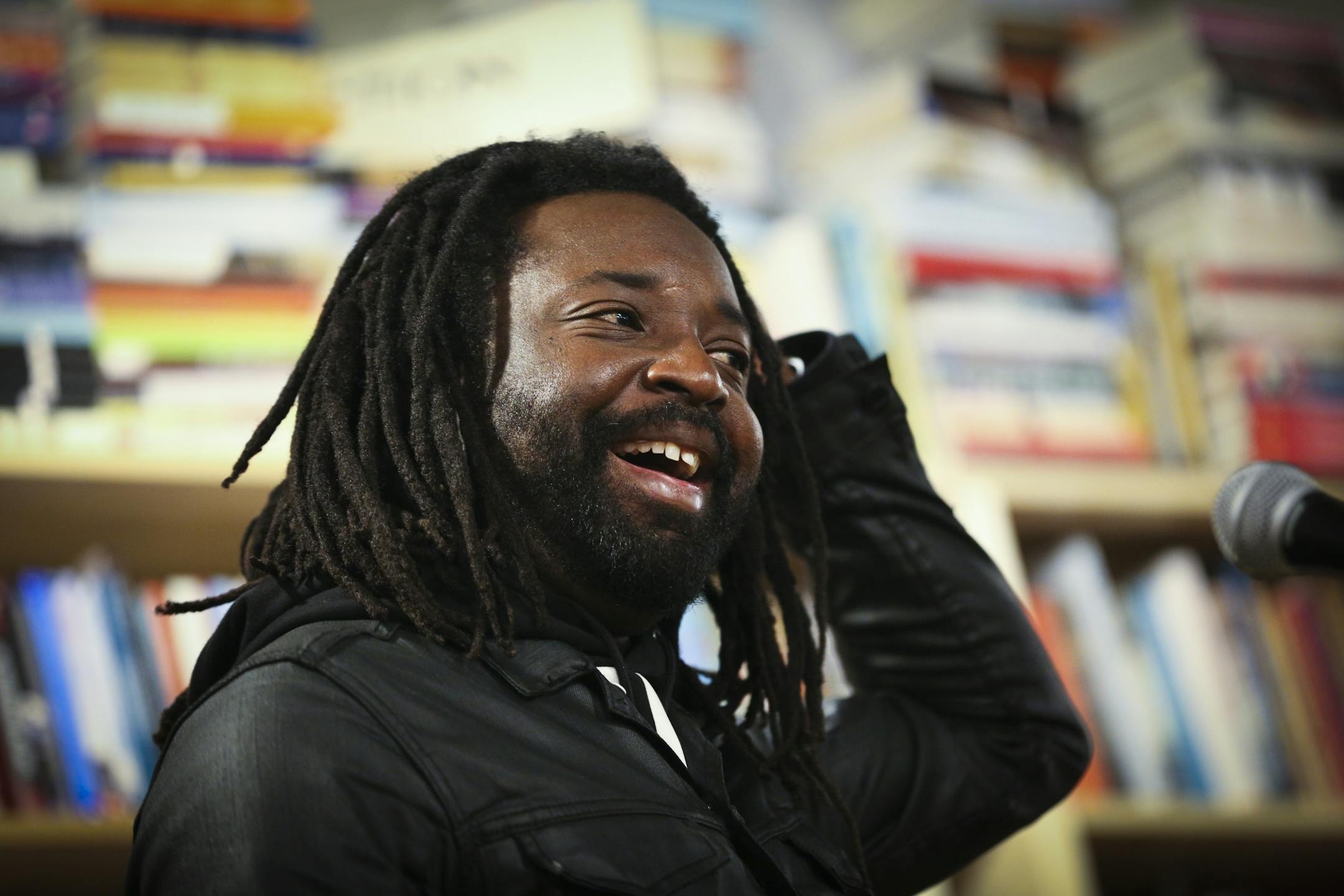 Author Marlon James at a reading of his new book "A Brief History of Seven Killings" at Common Good Books on Wednesday, October 3, 2014 in St. Paul, Minn.