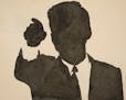 "John Fitzgerald Kennedy" by Italian artist Sergio Lombardo is echoed in the iconic silhouette of Don Draper in an image from TV's "Mad Men."