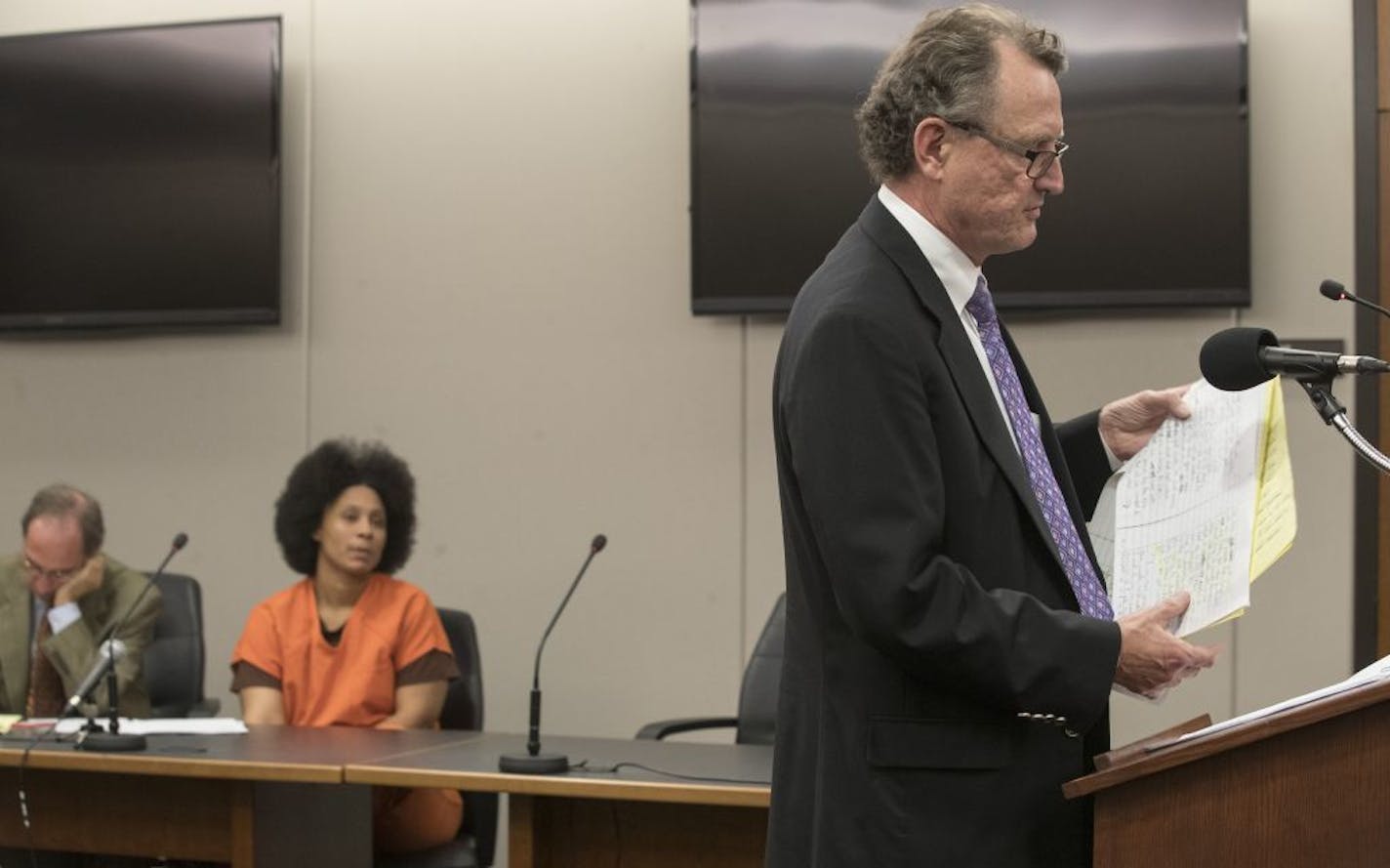 Stephen Tillitt right read a letter written by his son Luke Tillitt who died of a heroin overdose during a victim impact statement during the sentencing of Beverly Burrell. Burrell at left was with her with her attorney Craig Cascarano Thursday September 28,2017 in Minneapolis, MN.