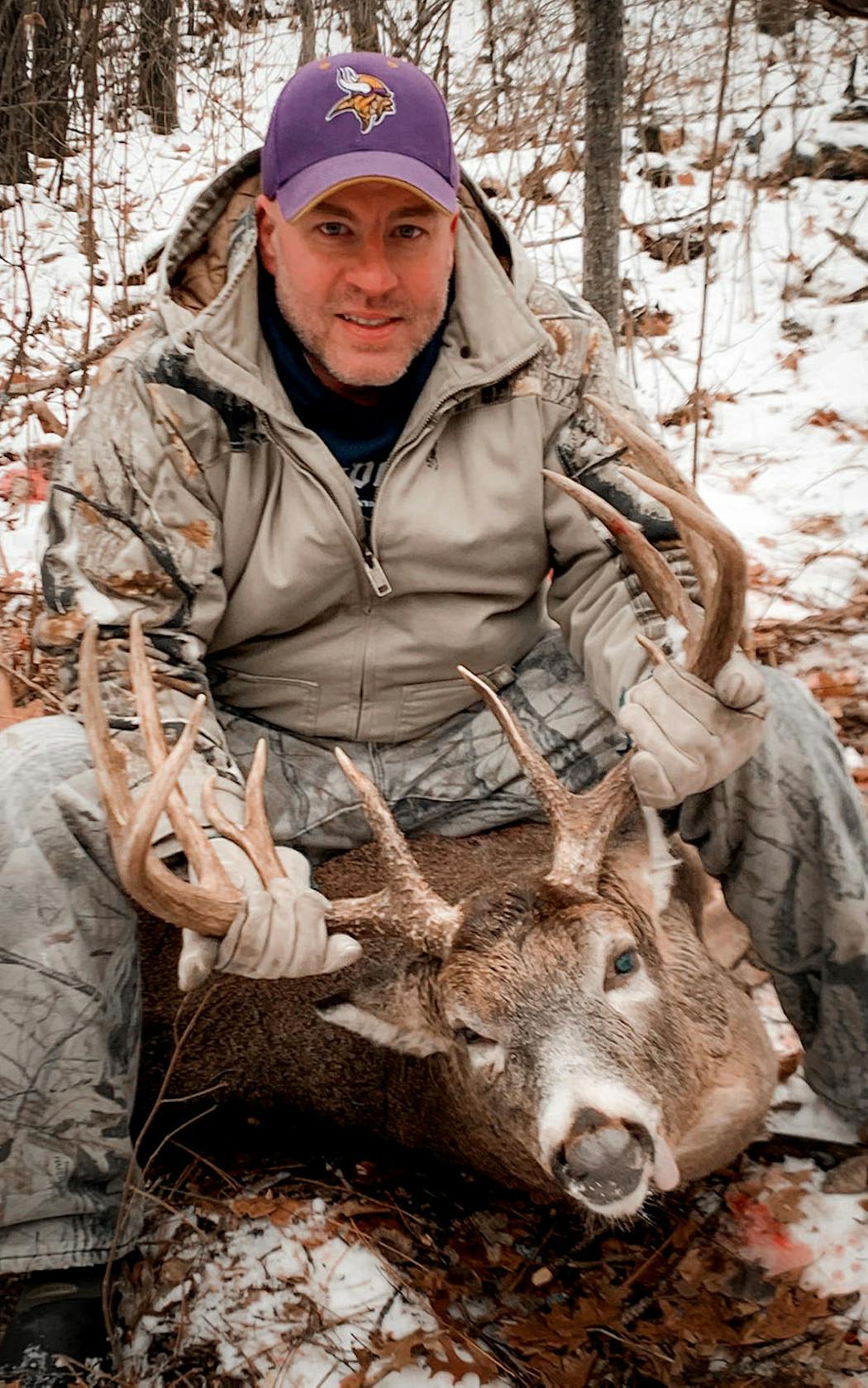 Tim Gulland, 39, of Mayer, Minn., shot a 14-point buck at 7:57 a.m. on opening day on state public land near White Earth. With a green score of 179, it broke the trophy buck record for his family-and-friends deer camp that had stood since 1986.