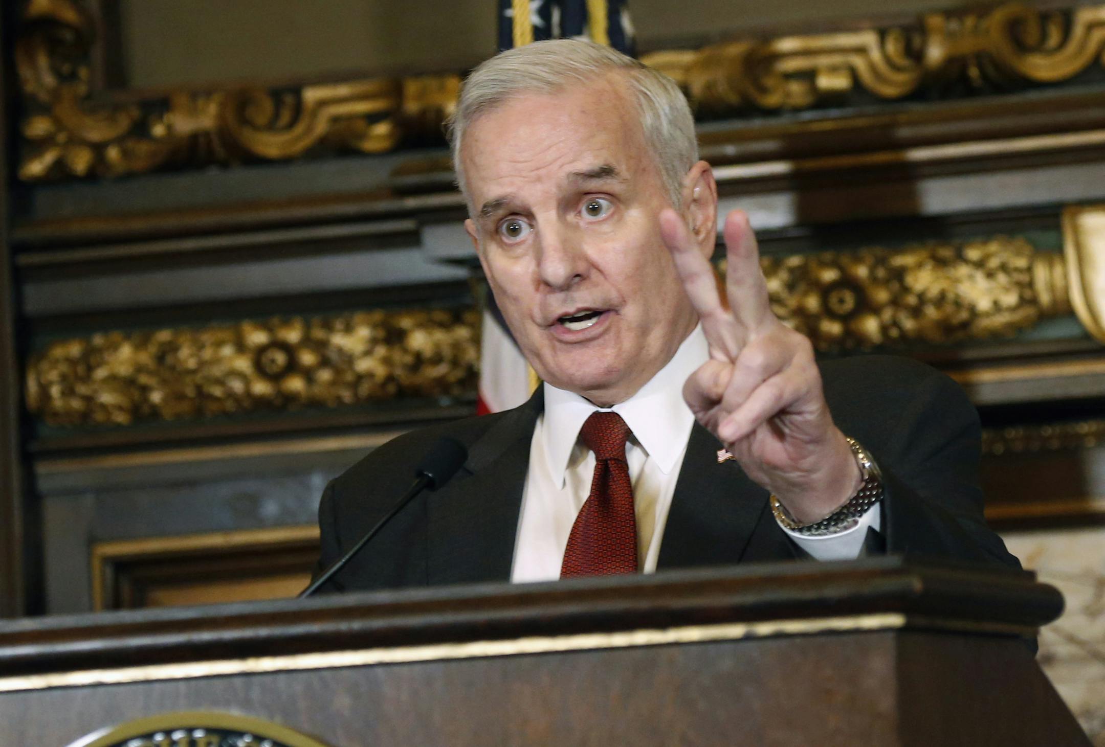 FILE - In this May 11, 2017 file photo, Minnesota Gov. Mark Dayton speaks at a news conference in St. Paul, Minn. (AP Photo/Jim Mone, File)