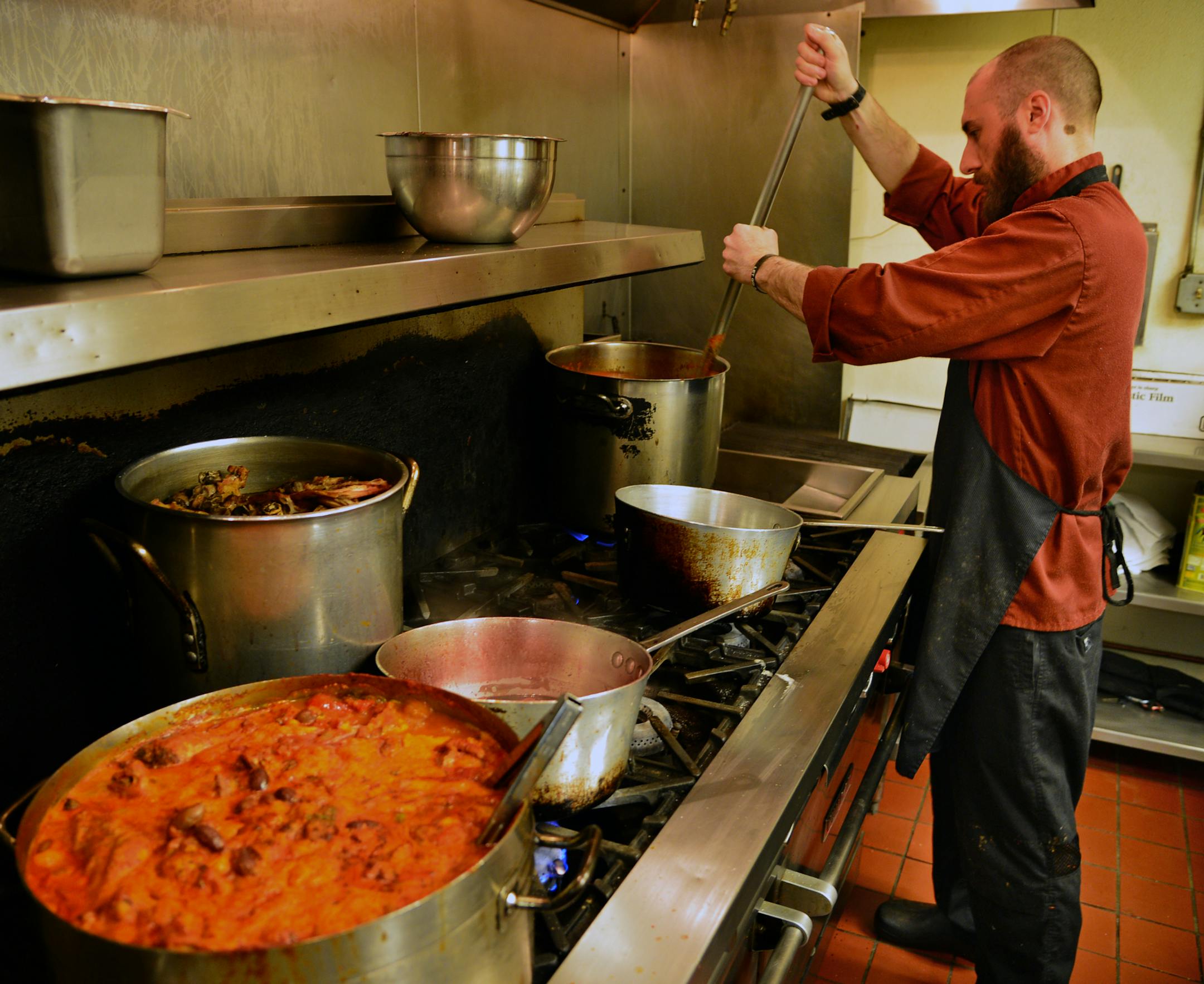 Lukas Leaf, worked in the kitchen in the mid afternoon getting ready to open his restaurant. ] Lukas Leaf, head chef at Al Vento is an avid outdoorsman who loves to get into remote wilderness to fish and hunt. Richard.Sennott@startribune.com Richard Sennott/Star Tribune Minneapolis Minn.Monday 4/72014) ** (cq)