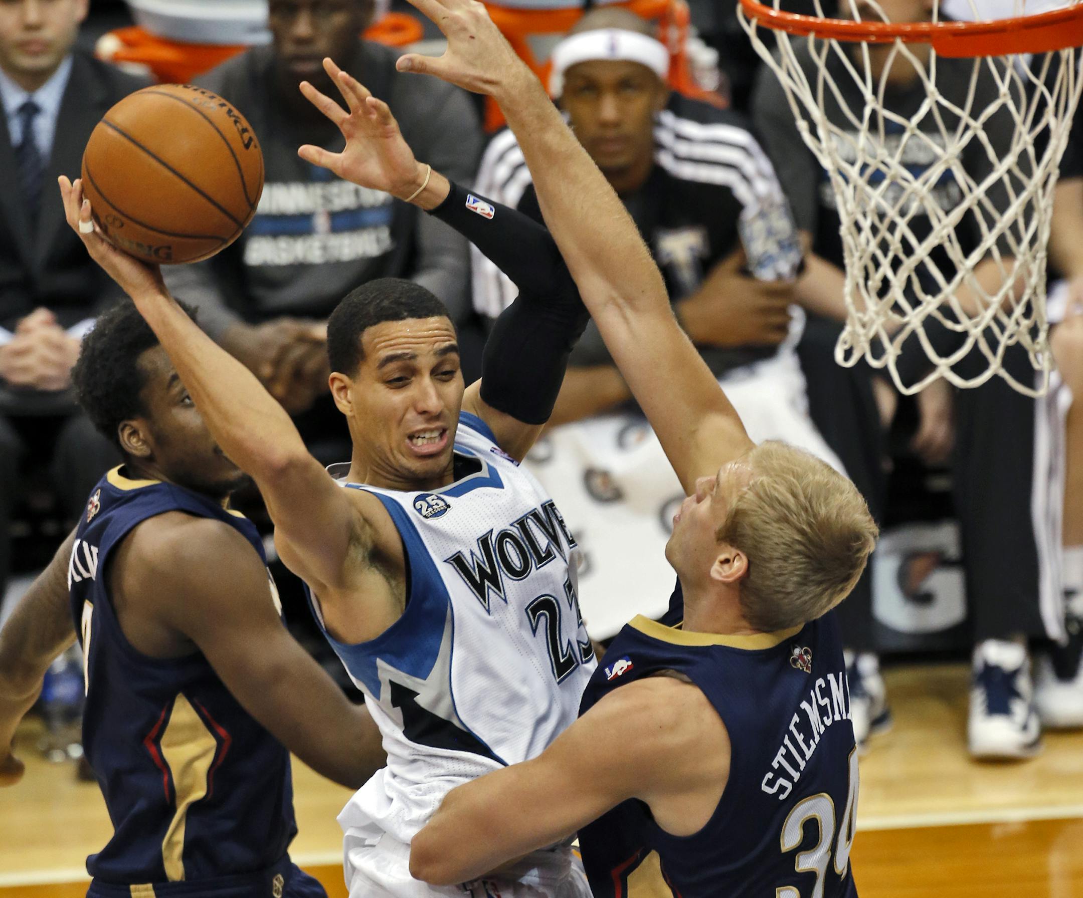 Minnesota Timberwolves vs. New Orleans Pelicans. Minnesota won 88-77. Wolves Kevin Martin was fouled as he drove to the basket in 2nd half action. (MARLIN LEVISON/STARTRIBUNE(mlevison@startribune.com)