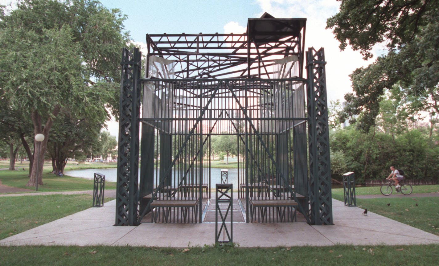 Siah Armajani's 1993 "Gazebo for Four AnarchistsMary Nardini, Irma Sanchini, William James Sidis, Carlo Valdinoci" in Loring Park.