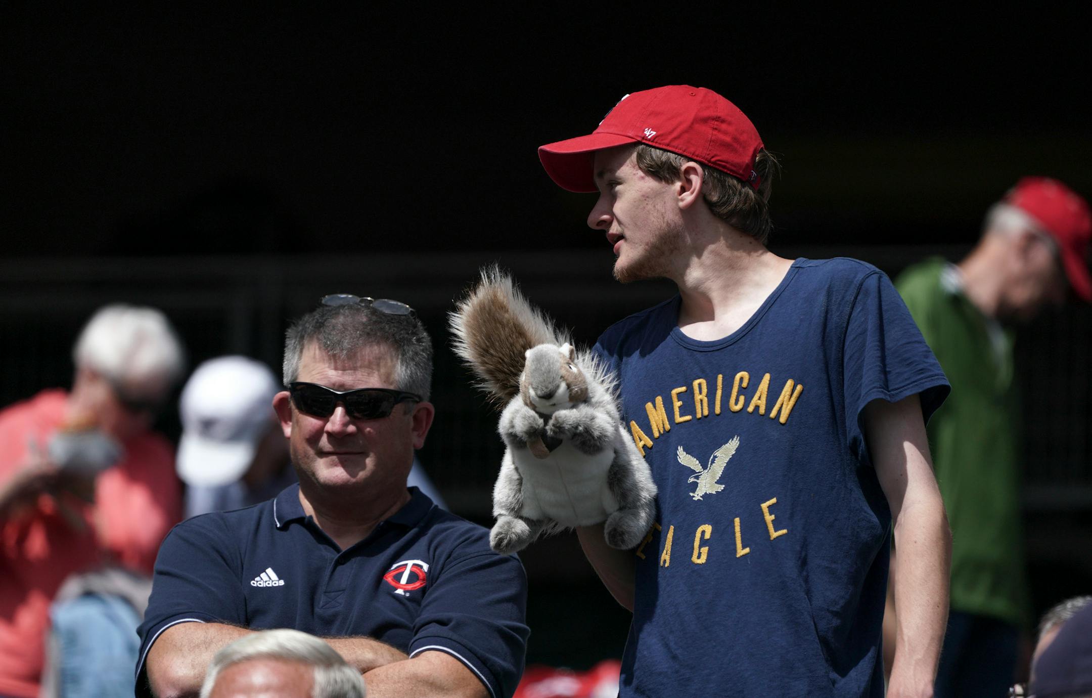 The Twins Rally Squirrel didn't make an appearance but this fan brought his own. It didn't help the Twins who were shut out 4-0 by the White Sox ] Minnesotaq Twins vs Chicago White Sox, Target Field.
brian.peterson@startribune.com
Minneapolis, MN
Wednesday, August 21, 2019