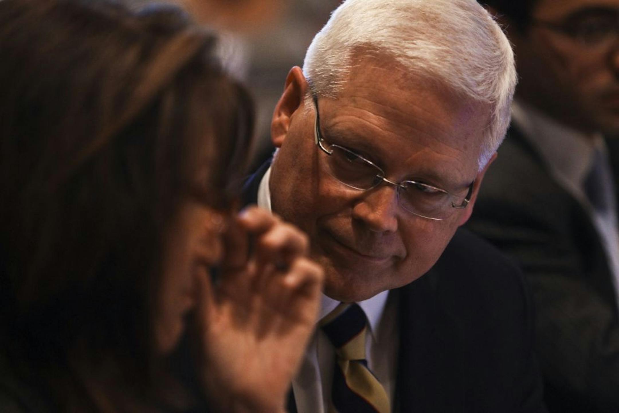 2011 photo: Former U.S. Attorney David Lillehaug talks to Lucinda Jesson, Commissioner of the Minnesota Department of Human Services during hearings to determine which organizations will receive temporary funding during the government shutdown.