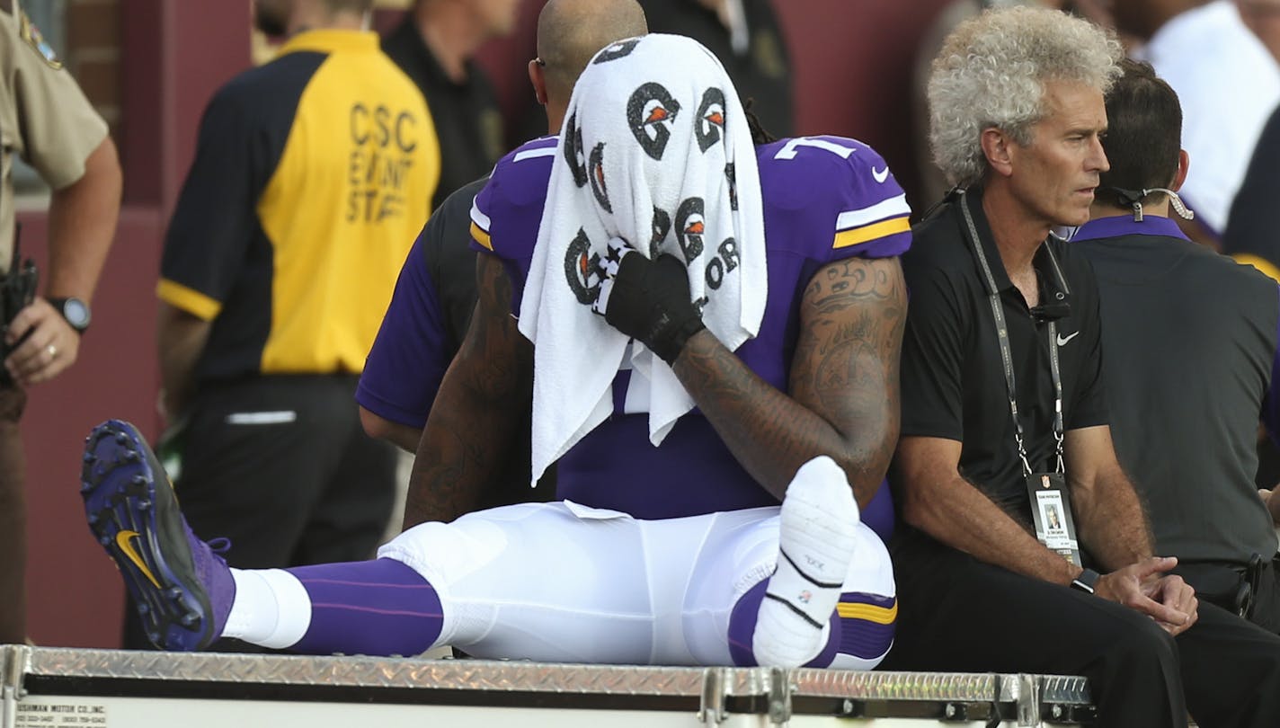 Starting tackle Phil Loadholt tore his Achilles in the Vikings' preseason game last weekend.