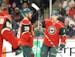 Wild defenseman Nate Prosser (39) and defenseman Mike Reilly celebrated Reilly's first career NHL goal late in the third period against Boston on Satu