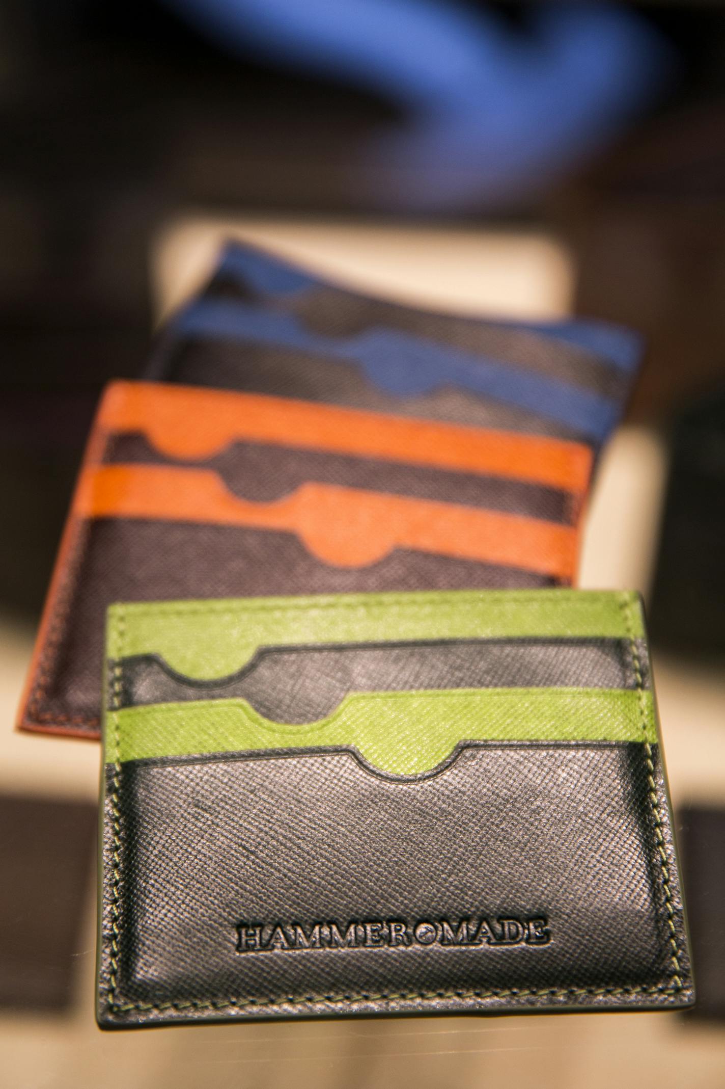 Wallets for sale at Hammer Made men&#x2019;s store at Galleria Edina.