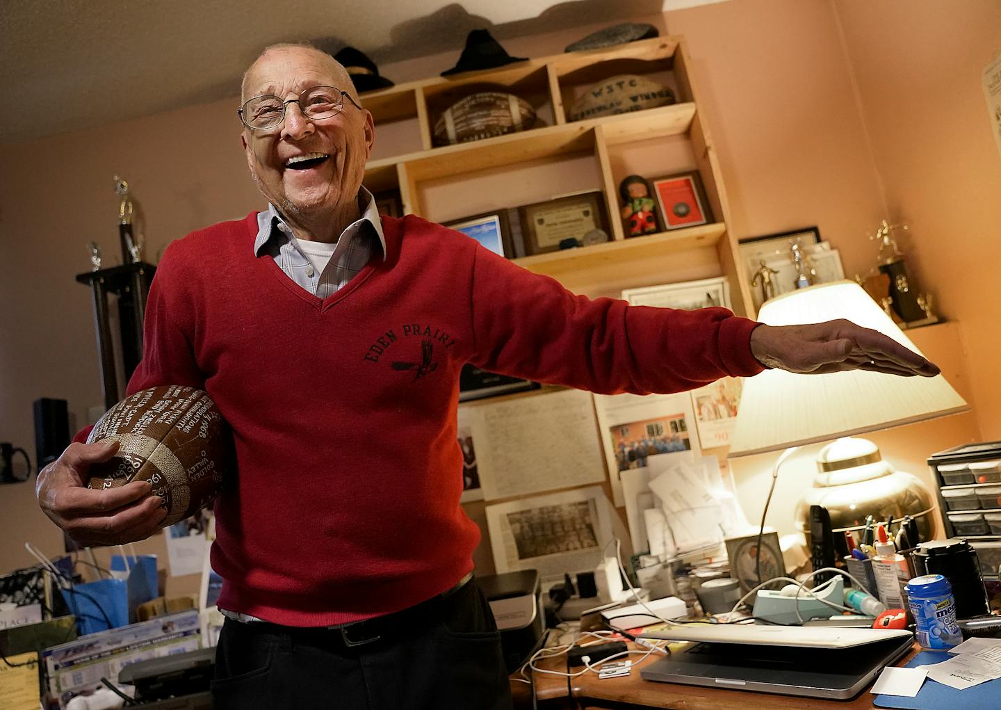 Curt Connaughty started the Eden Prairie football program in 1957 and was head coach until 1968. Now 90, he's still involved, running the game clock at every home game