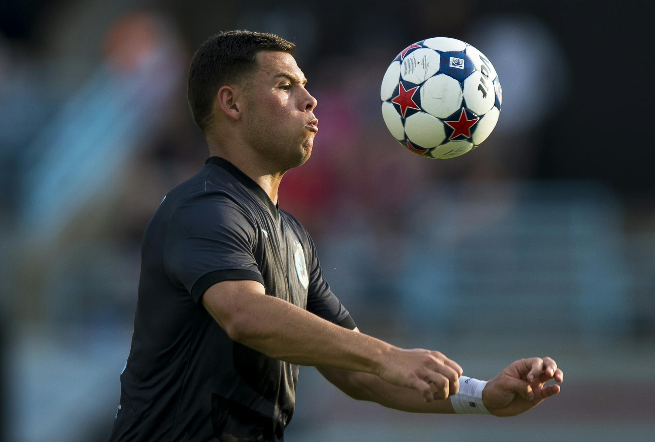 Minnesota forward Christian Ramirez (21) headed the ball in the first half Saturday against Ottawa. ] Aaron Lavinsky • aaron.lavinsky@startribune.com Minnesota United FC played the Ottawa Fury FC on Saturday, July 11, 2015 at the National Sports Center in Blaine.