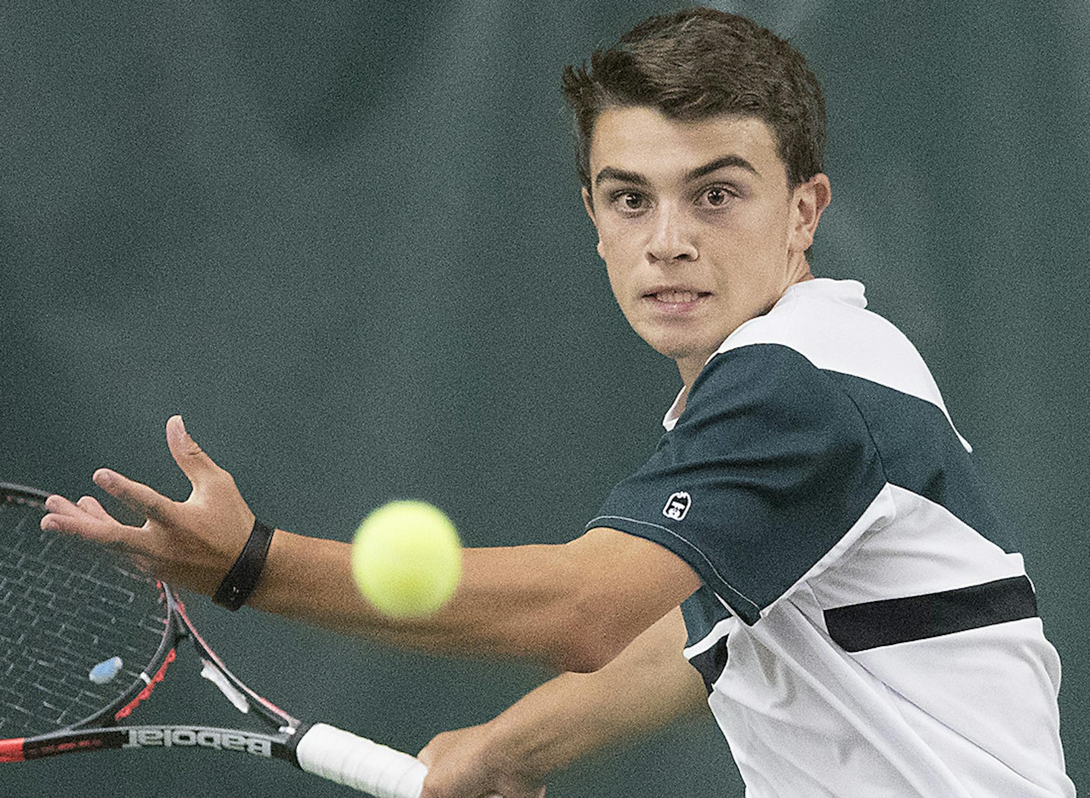 Rochester Mayo's Sebastian Vile took on Woodbury East Ridge's Ben van de Sman in the 2A individual championship match at the U of M's Baseline Tennis Center, Friday, Jun e 9, 2017 in Minneapolis, MN. Ben defeated Vile, 2-6, 6-4, 7-6, 7-5. ] ELIZABETH FLORES ï liz.flores@startribune.com
