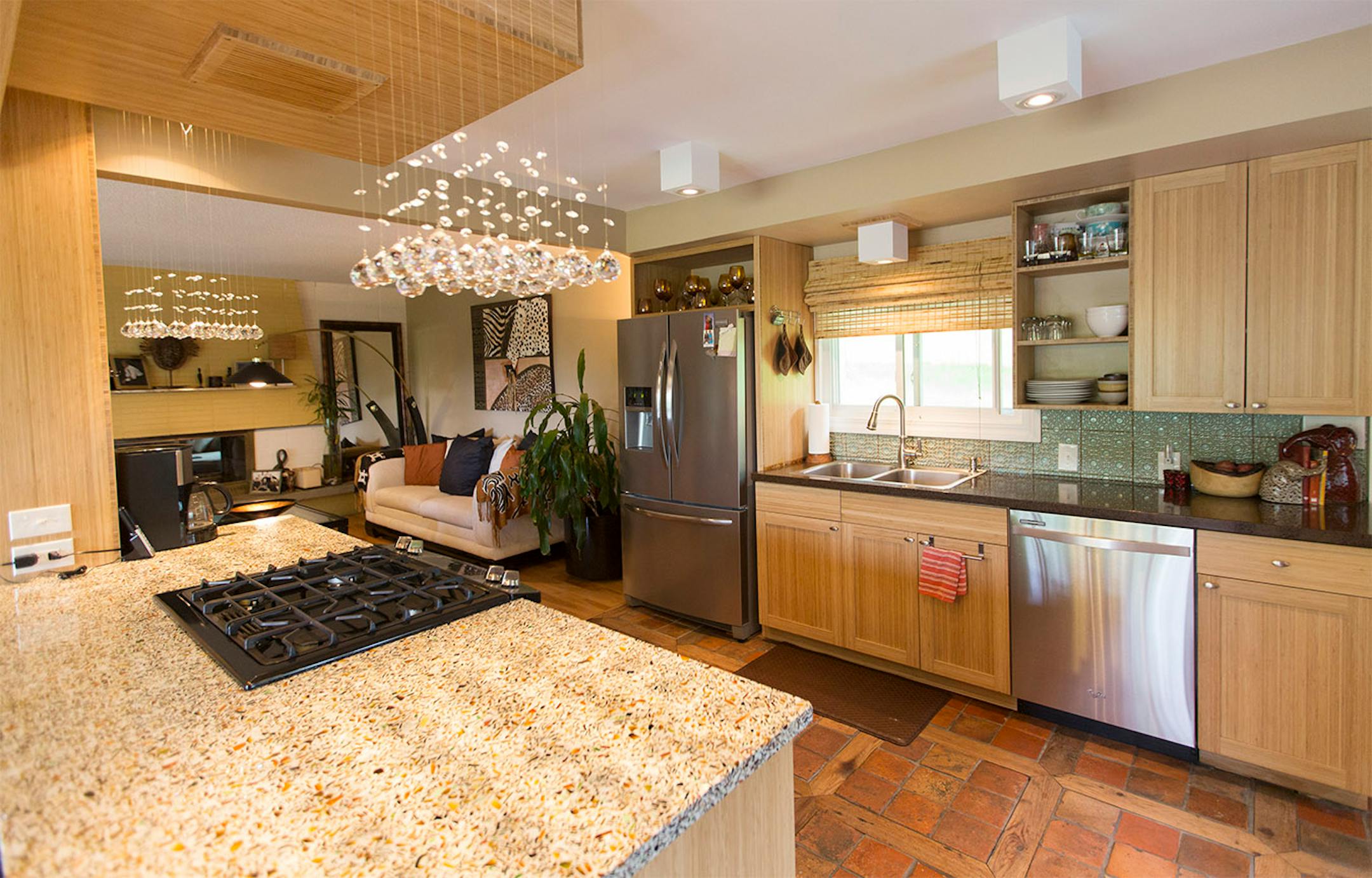 The view from the kitchen into the family room.