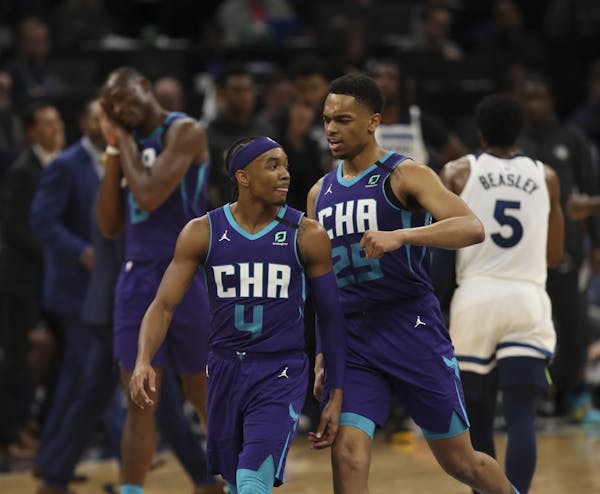 Charlotte Hornets guard Devonte' Graham (4) strutted back to the bench for a timeout after hitting a three point shot to give the Hornets a 109-102 le