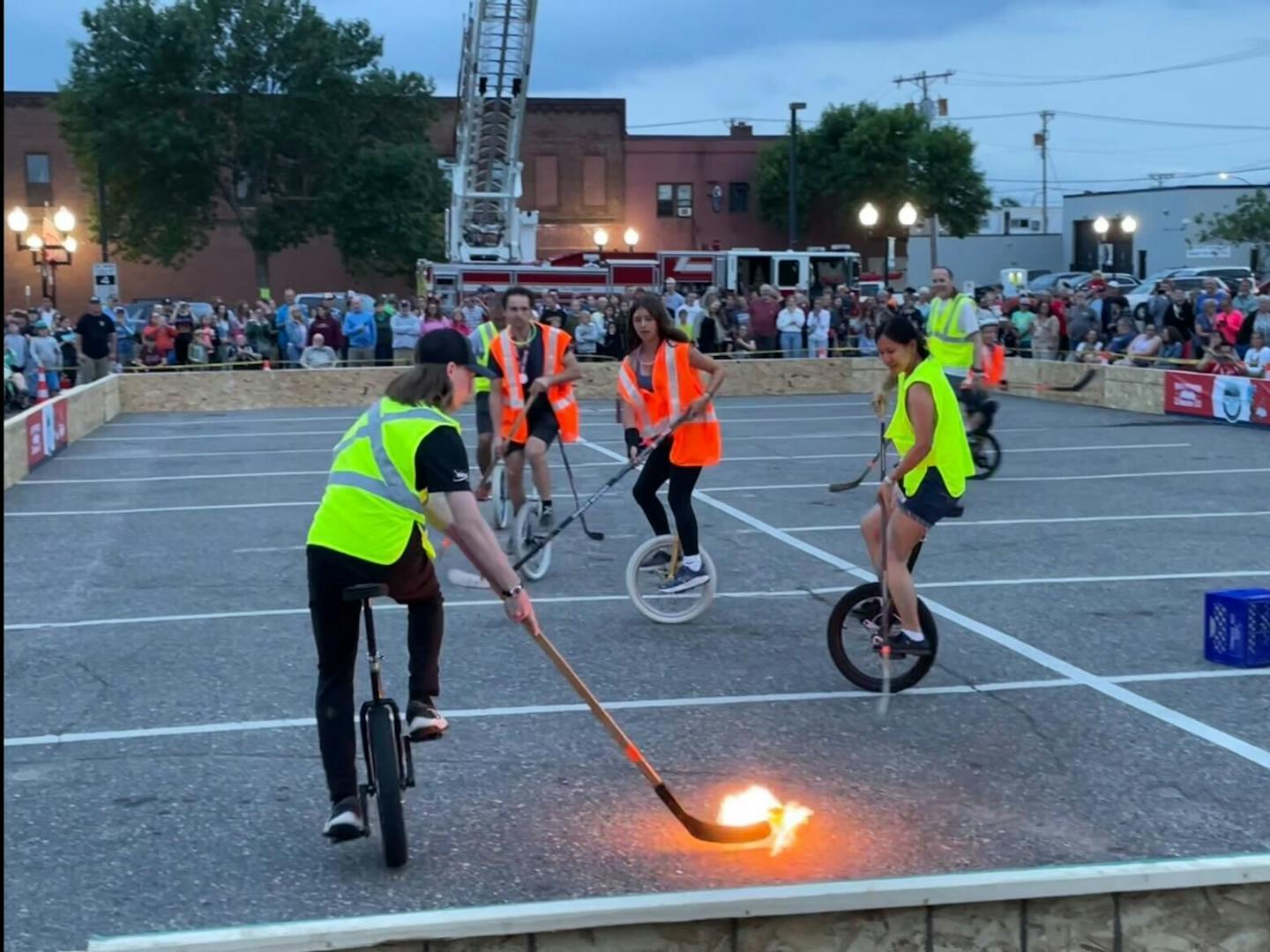 Watch unicyclists play flaming puck hockey at Unicon in Bemidji