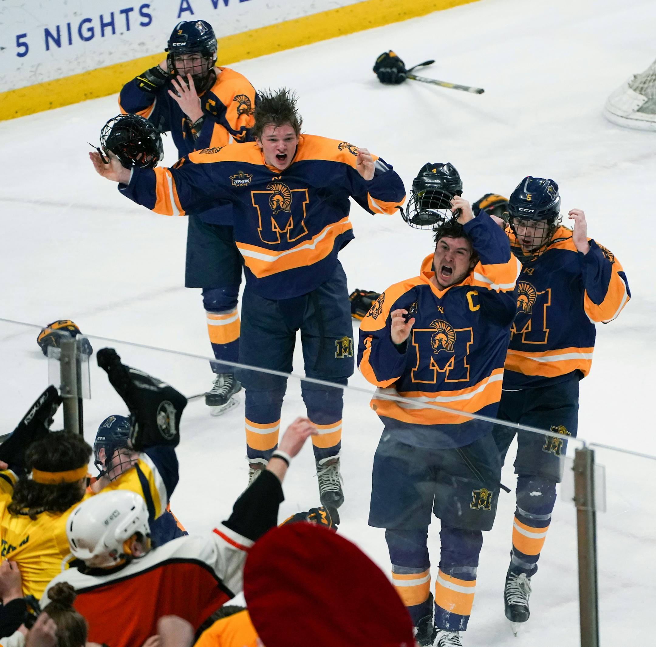 Mahtomedi forward Colin Hagstrom (4) scored the winning goal in overtime to defeat Hermantown. ] Shari L. Gross &#x2022; shari.gross@startribune.com Mahtomedi played against Hermantown in the class 1A boys' hockey state championship at Xcel Energy Center in St. Paul on Saturday, March 7, 2020.