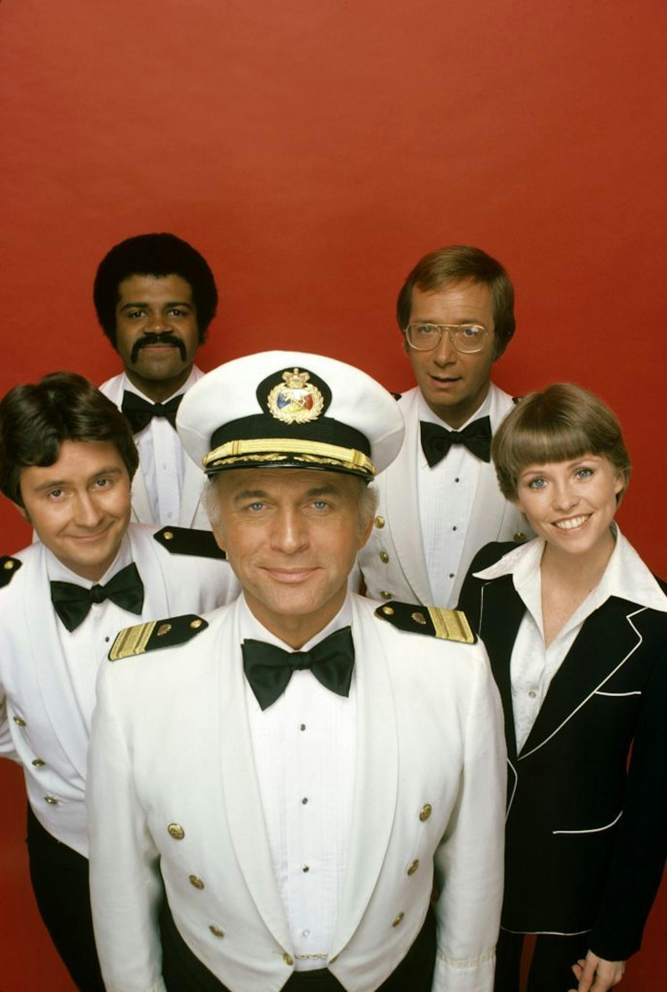 credit: CBS/Paramount Gavin MacLeod (Captain Stubing) in front, with Fred Grandy (Gopher), Ted Lange (Isaac), Bernie Kopell (Doc) and Lauren Tewes (Julie).