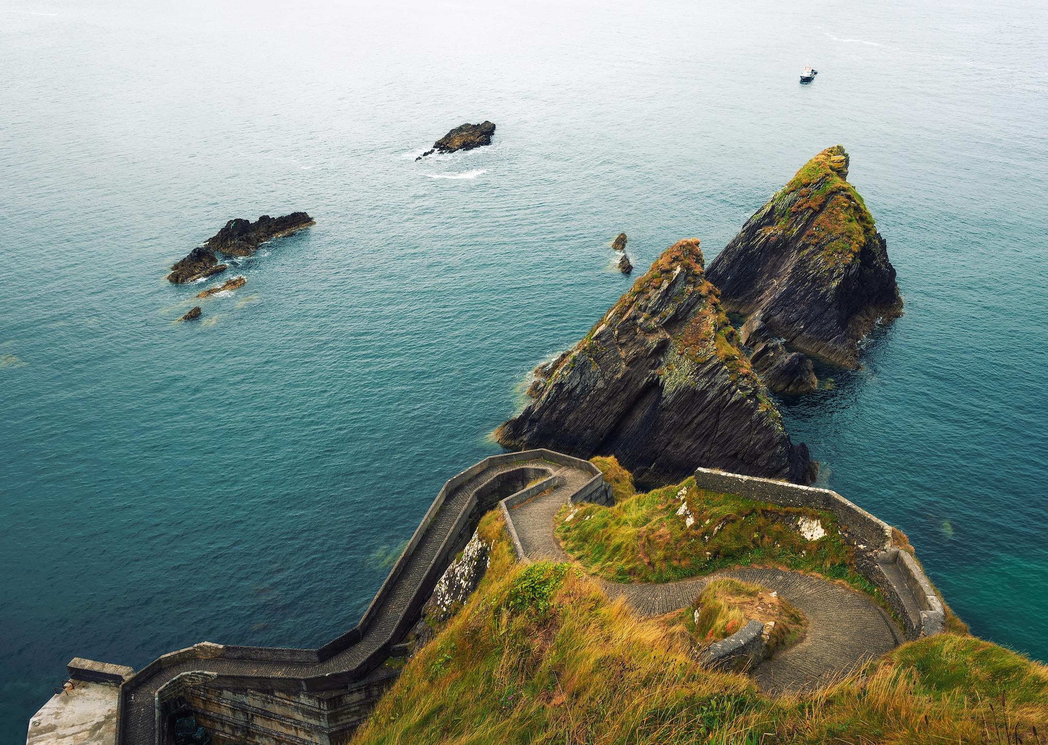 Staircase leading to the Dunquin Pier situated on the west coast of the Dingle Peninsula in Ireland