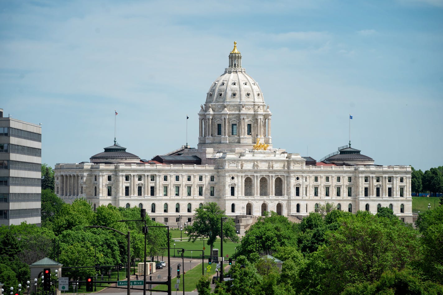 The Minnesota State Capitol will again be busy when a limited number of legislators return in mid June. In the foreground, a Civil War statue, erected in Summit Park,1903, representing Josias R. king, the first man to volunteer in the First Minnesota Infantry to fight in the Civil War. ] GLEN STUBBE • glen.stubbe@startribune.com Thursday, May 28, 2020 EDS, for any appropriate use