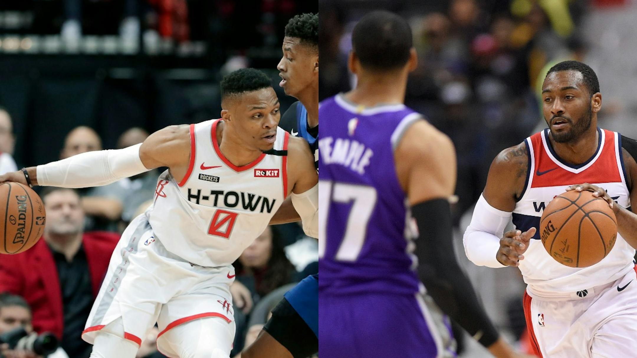 The Rockets have agreed to trade Russell Westbrook (left) to the Wizards for John Wall (right) and a first-round draft pick.