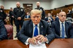 Former President Donald Trump appears at Manhattan criminal court during jury deliberations in his criminal hush money trial in New York, Thursday, Ma