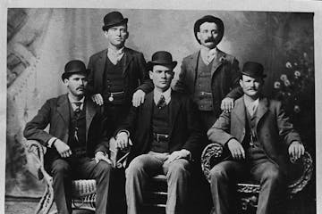 This image provided by the Nevada Historical Society shows the famous group portrait taken in Fort Worth, Texas shortly after Butch Cassidy and his ga