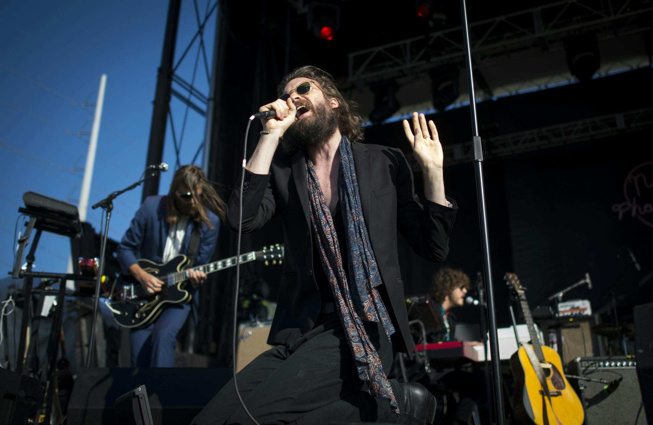 Josh Tillman, lead singer of Father John Misty, performs Saturday at Historic Hall's Island in Minneapolis. ] Aaron Lavinsky • aaron.lavinsky@startribune.com Father John Misty and the Alabama Shakes performed at historic Hall's Island on Saturday, May 30, 2015 in Minneapolis.