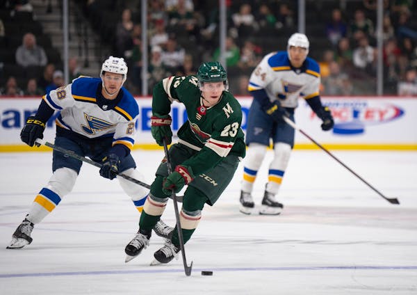 Minnesota Wild center Marco Rossi (23) brought the puck across the blue line in in the first period. ] JEFF WHEELER • jeff.wheeler@startribune.com