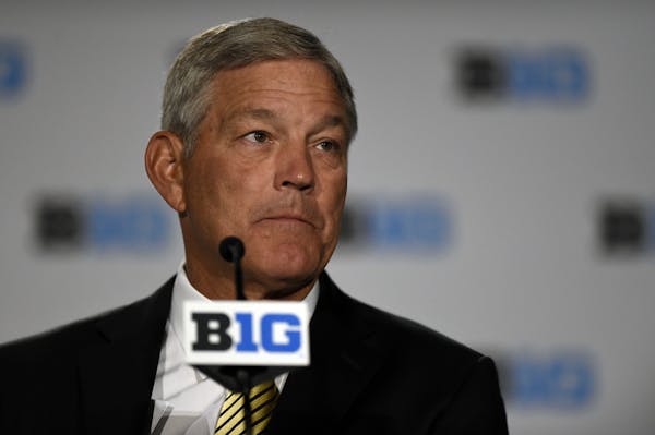 Iowa head coach Kirk Ferentz speaks at the Big Ten Conference NCAA college football Media Days in Chicago, Tuesday, July 24, 2018. (AP Photo/Annie Ric