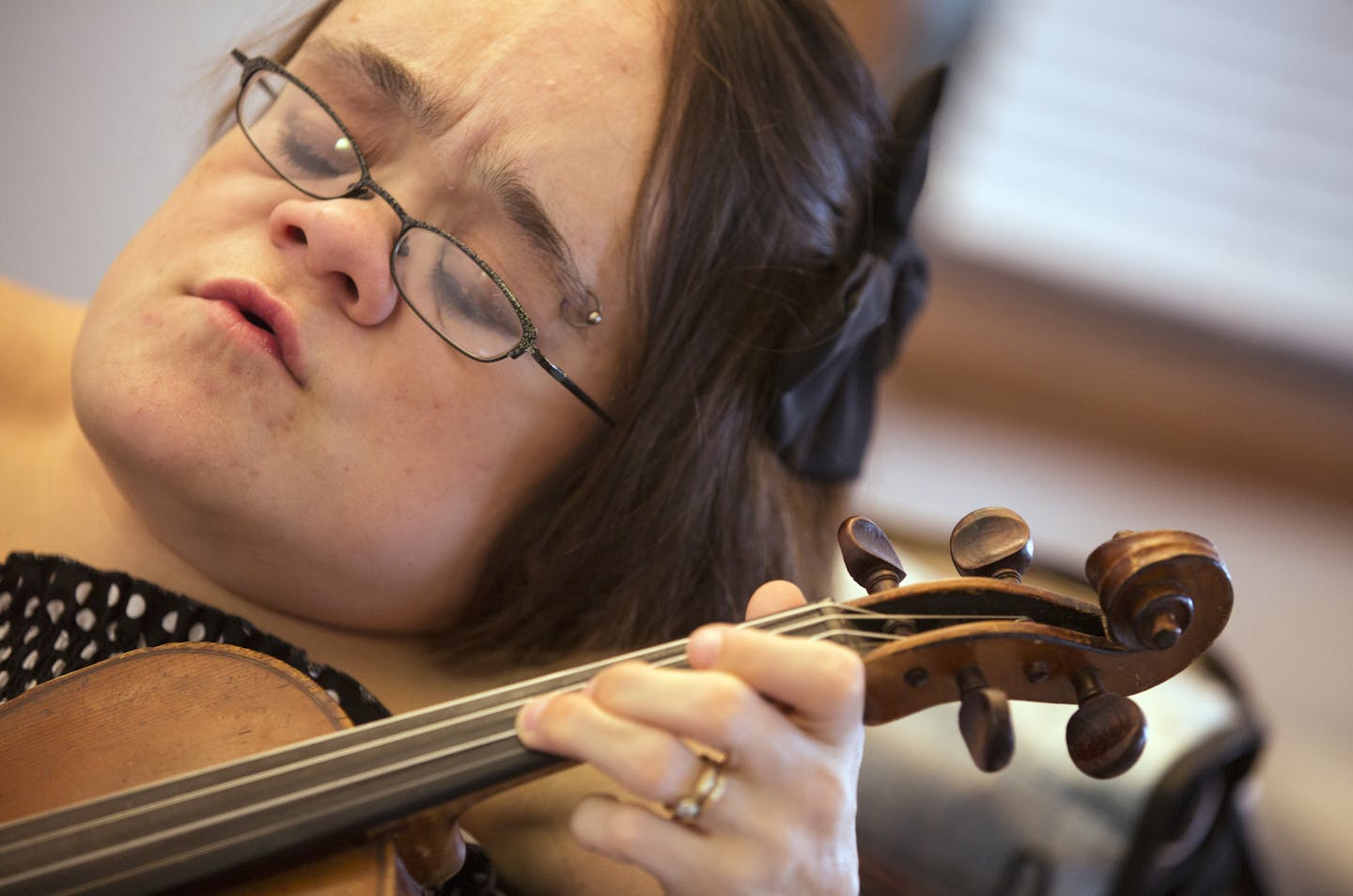 Gaelynn Lea gave a fiddle lesson at her studio in Duluth's Canal Park, where she also filmed her winning clip for NPR's Tiny Desk Contest.