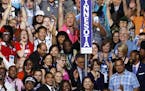 Minnesota delegates cast their votes for the presidential nomination during the second day of the Democratic National Convention in Philadelphia, Tues