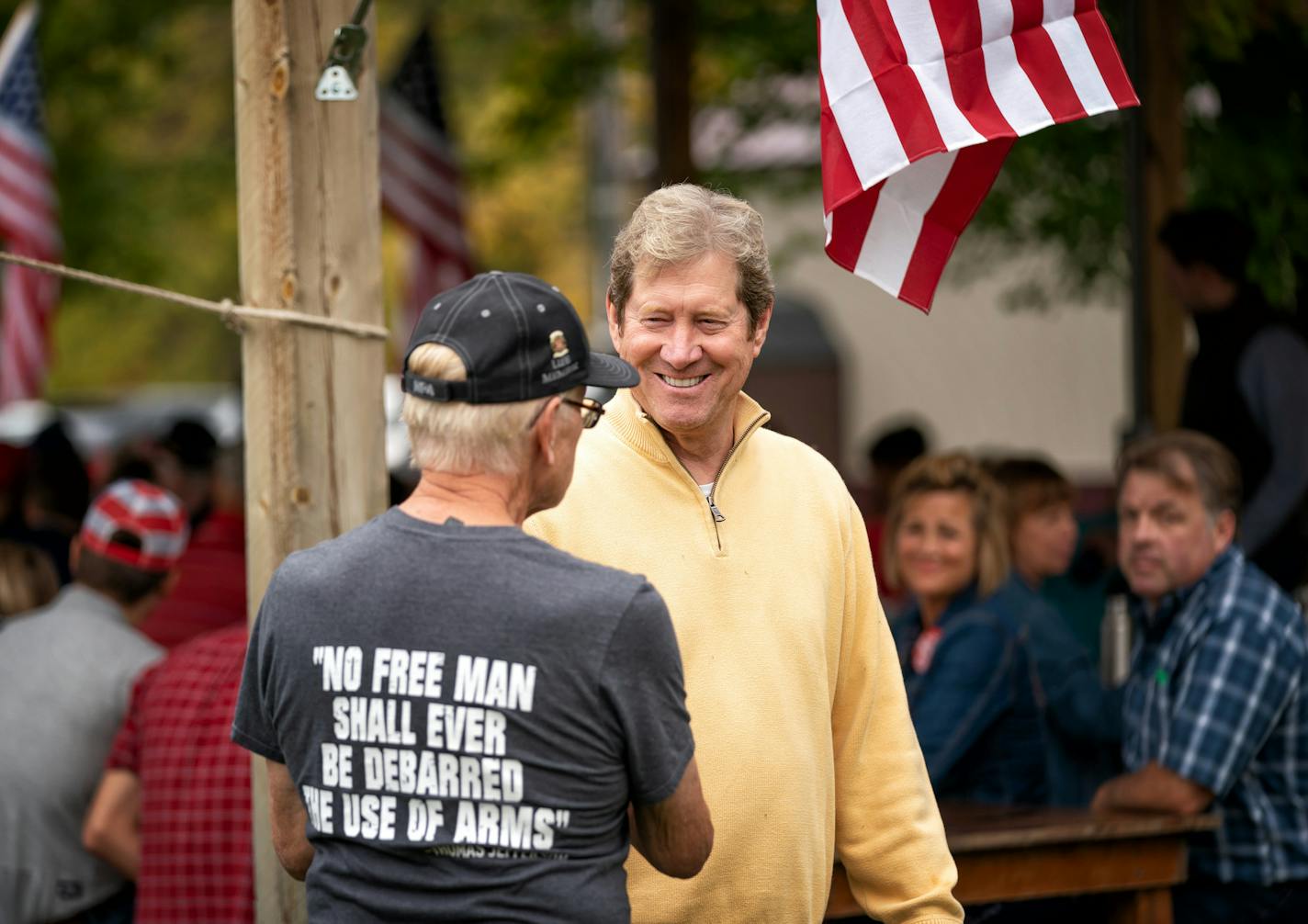 Jason Lewis spoke to the crowd at Reagan Day at the Ranch, a Republican event held annually in Taylors Falls, in Chisago County. ] GLEN STUBBE • glen.stubbe@startribune.com Saturday, September 26, 2020 Jason Lewis spoke to the crowd at " Reagan Day at the Ranch, a Republican event held annually in Taylors Falls, in Chisago County.