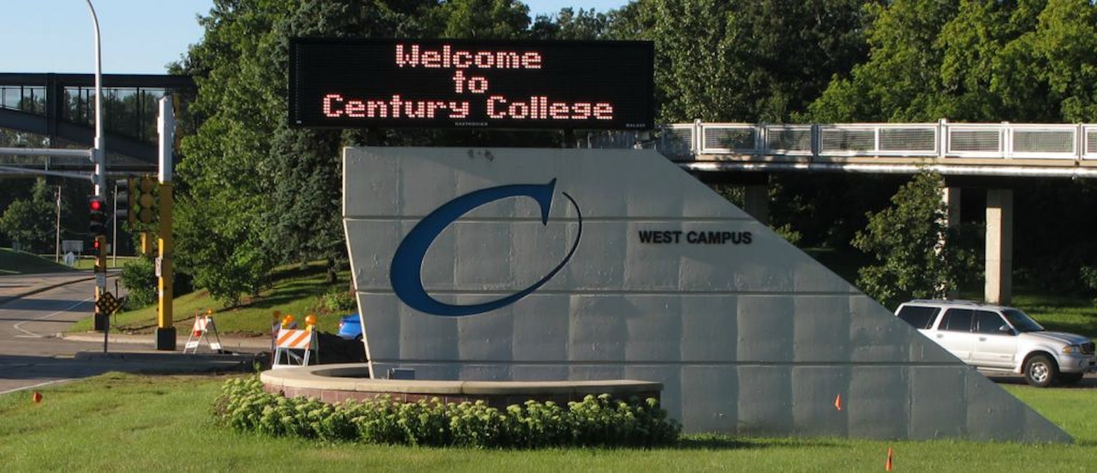Electronic sign at the Century Campus main entrance.