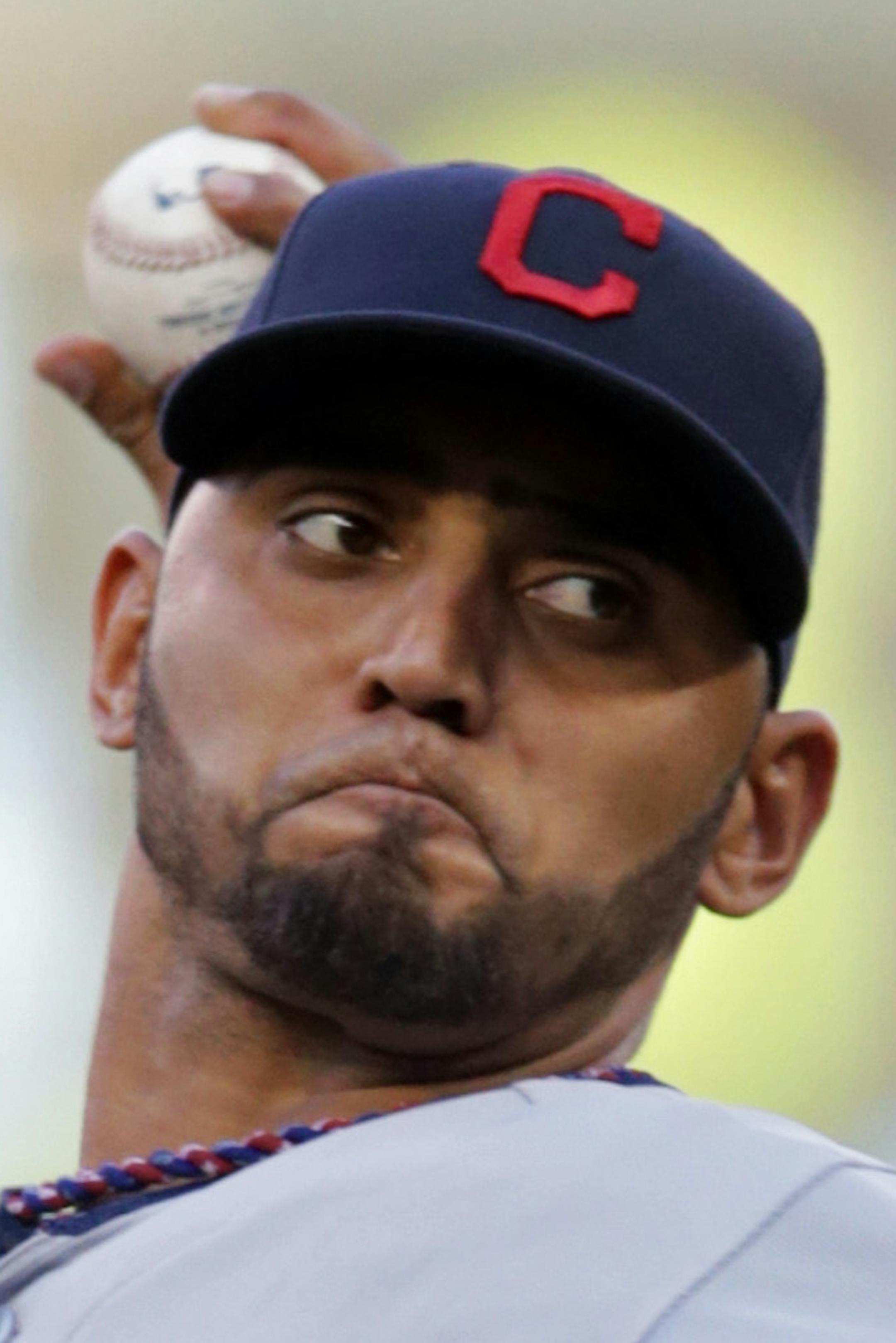 Cleveland Indians pitcher Danny Salazar throws against the Minnesota Twins in the first inning of a baseball game, Tuesday, July 22, 2014, in Minneapolis. (AP Photo/Jim Mone)