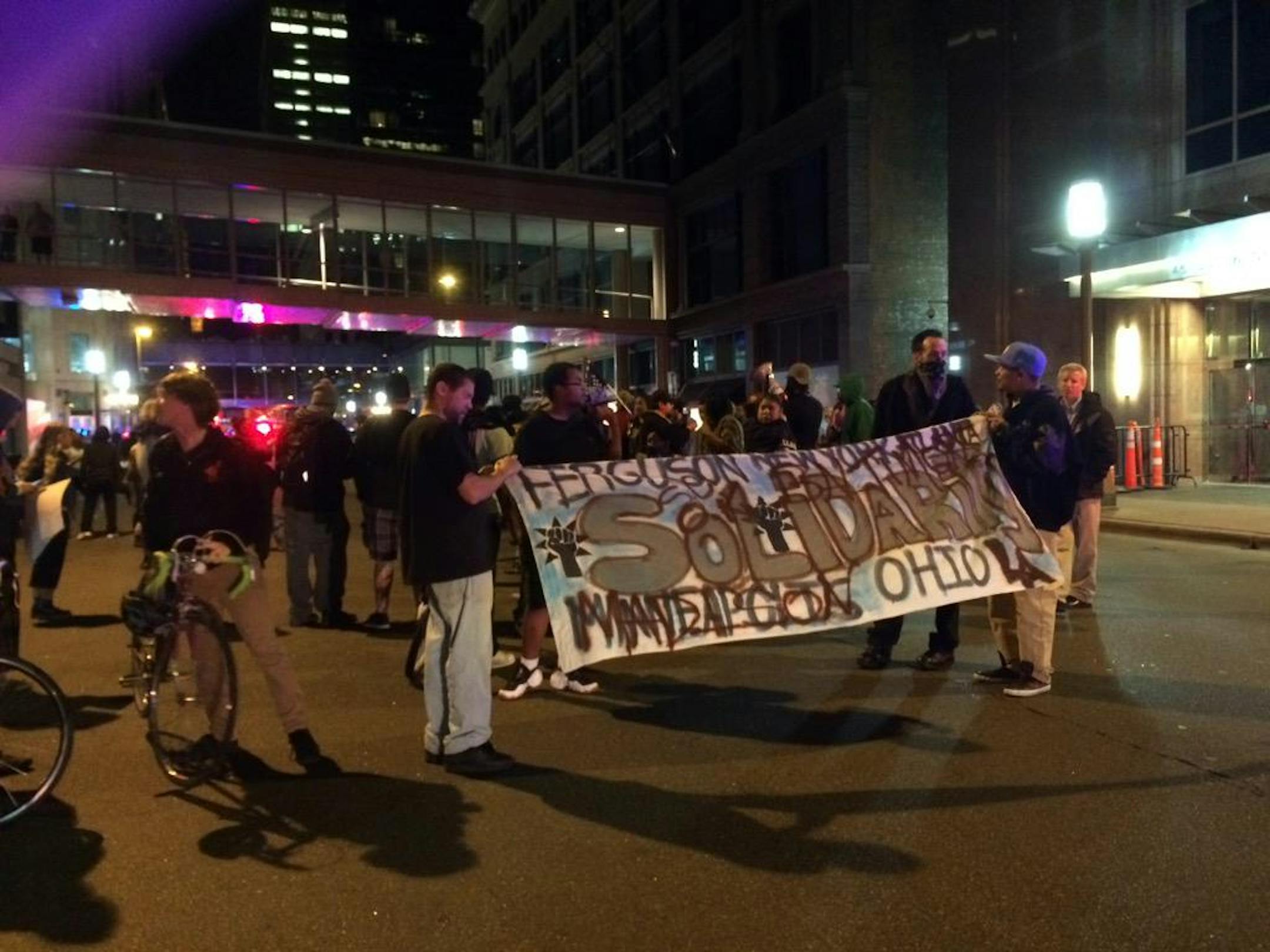 Black Lives Matter protesters marched Wednesday night in downtown Minneapolis about the Madison, Wis., police shooting.