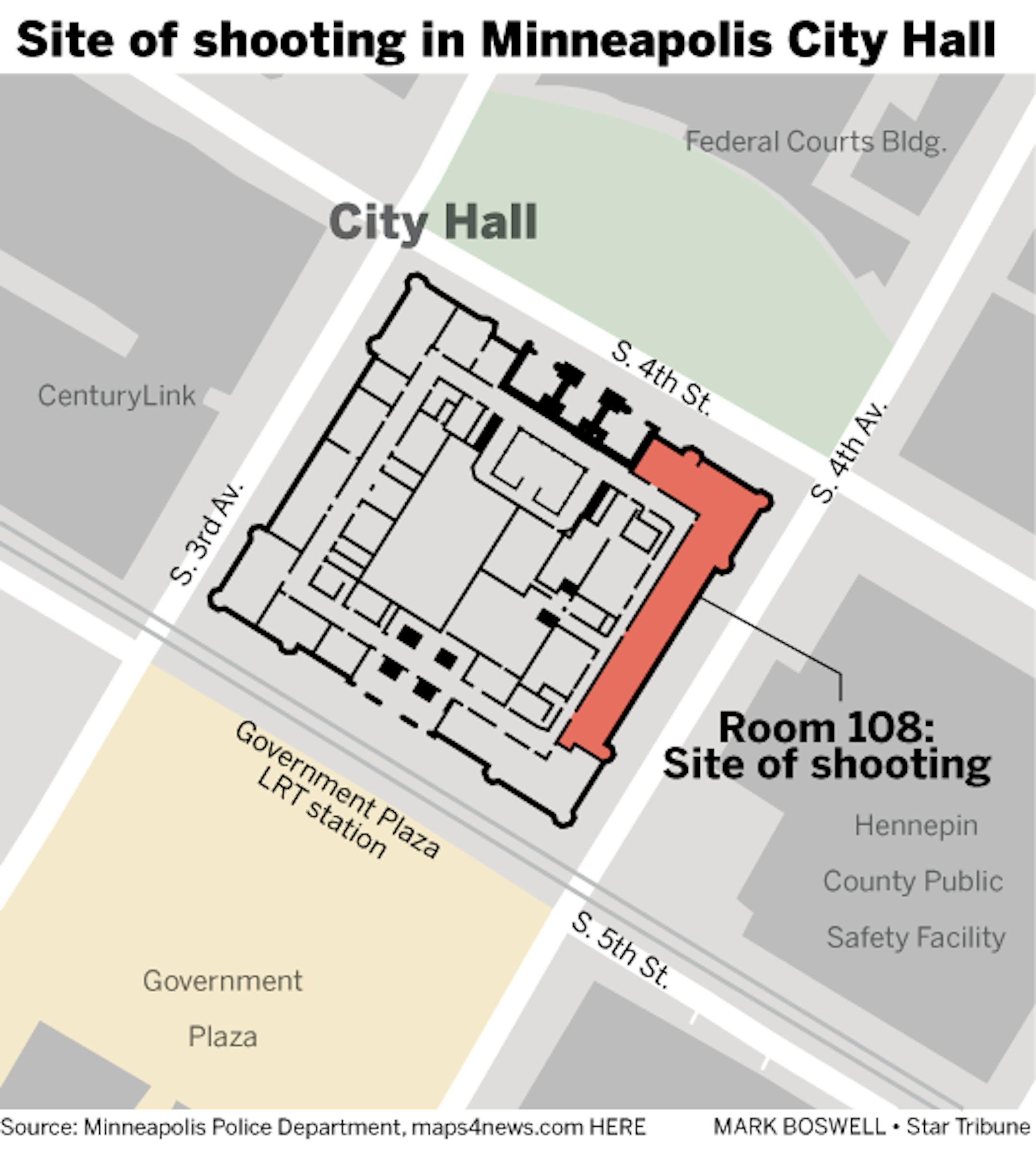 The site of the shooting in Minneapolis City Hall.