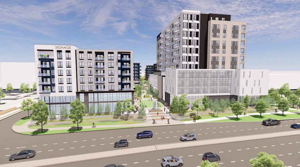 Developer Enclave Properties proposed the redevelopment of the former Macy's Furniture Gallery site along France Avenue in Edina. The project includes four buildings with housing, offices and retail.