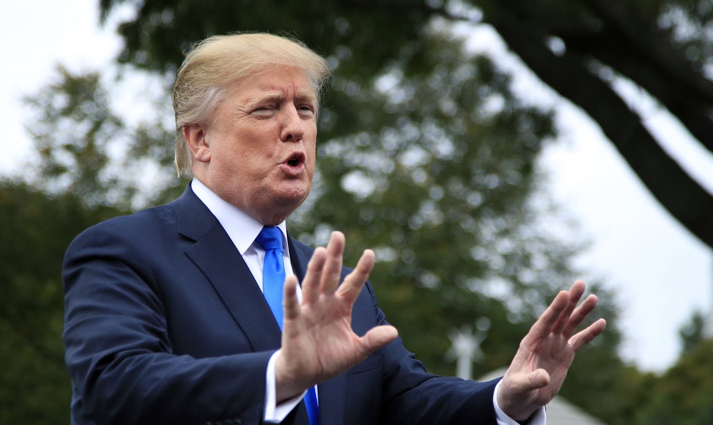 In this Oct. 13, 2017, filephoto, President Donald Trump speaks to reporters on the South Lawn of the White House in Washington. (AP Photo/Manuel Balce Ceneta)