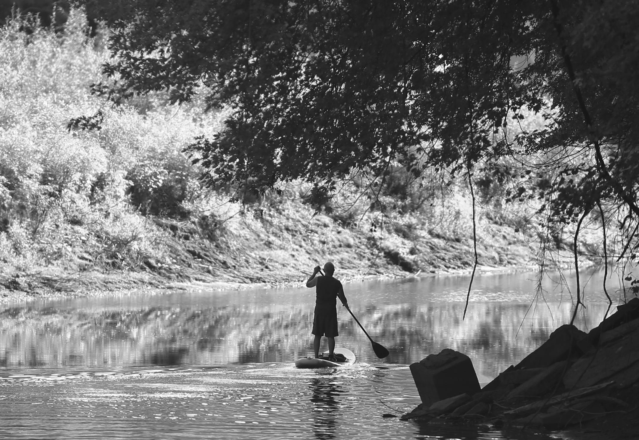 Minnesota's state parks saw an overall decline in visitors this year, thanks to chilly, rainy weather that kept many people away at the start of the season. John Tamminen of Minneapolis guided his paddleboard up the channel at Pike Island during an afternoon of standup paddling on the Mississippi and Minnesota rivers after putting in at one of the boat launches at Fort Snelling State Park Tuesday afternoon, September 3, 2013. ] JEFF WHEELER ‚Ä¢ jeff.wheeler@startribune.com ORG X